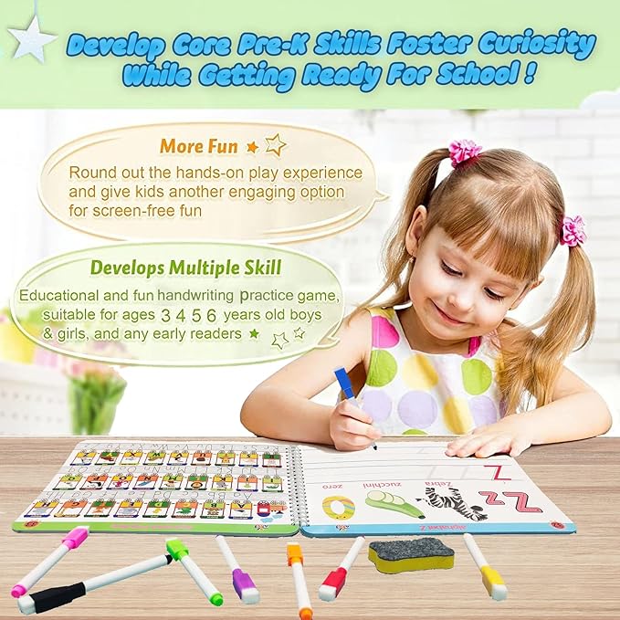 Preschool Learning Activities Educational Workbook - Toddler Prek Montessori Handwriting Practice Activity Tracing Toys Busy Book for Kids, Autism Learning Materials and ABC Learning Book nirvanaguru