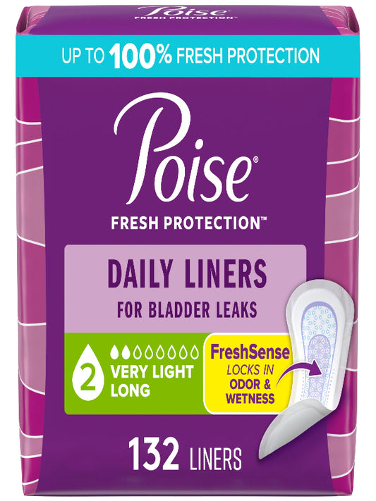 Poise Daily Liners, Incontinence Panty Liners, 2 Drop Very Light Absorbency, Regular Length, 48 Count of Pantiliners, Packaging May Vary