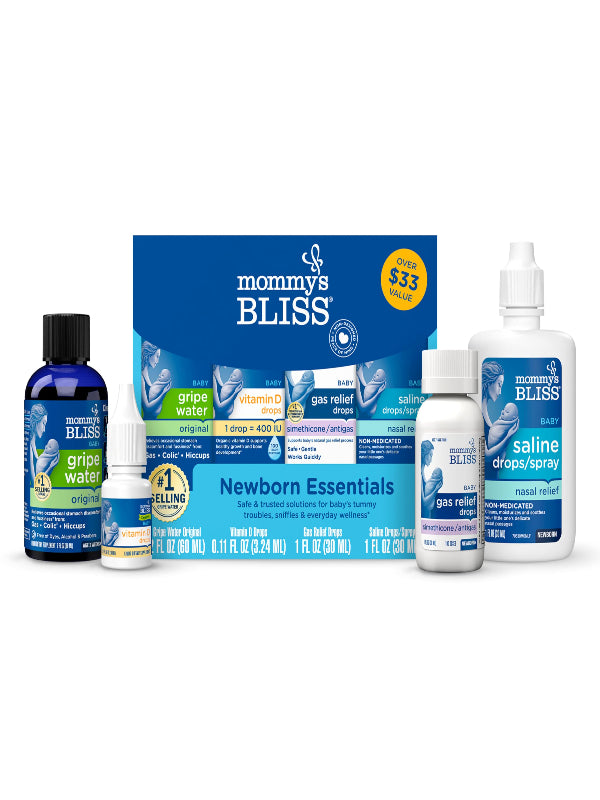 Mommy's Bliss Newborn Essentials Gift Set, Includes Gripe Water, Baby Vitamin D/Gas Drops and Gentle Saline Drops/Spray Nirvana Guru