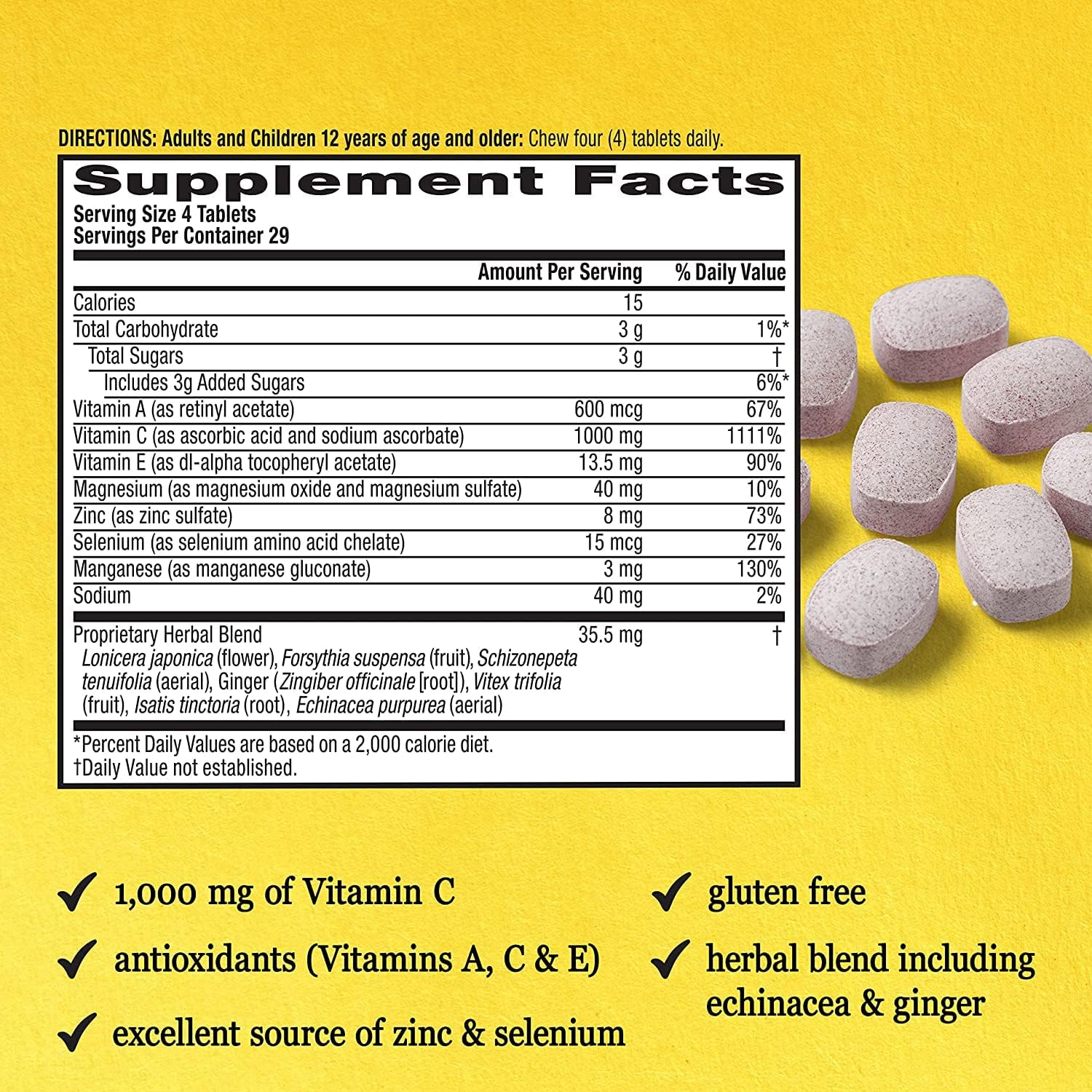 Airborne 1000mg Vitamin C + Zinc Immune Support Supplement Chewable Tablets, Very Berry & Citrus Flavor with Powerful Antioxidants Vitamins A C & E, 116 Chewable Tablets Nirvana Guru