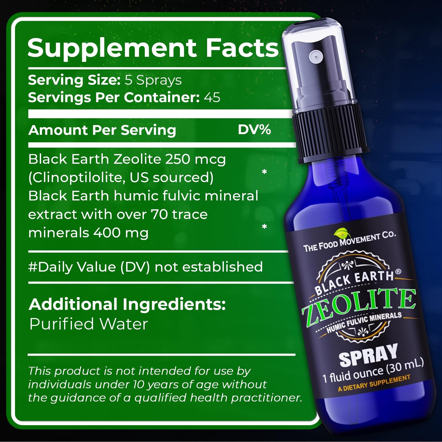Black Earth Zeolite with Humic Fulvic Acids, Trace Minerals, for Adults and Kids Supports Gut Health, Immune Support, Digestion and Elimination and More 1oz Liquid Pump Spray Supplement Nirvana Guru