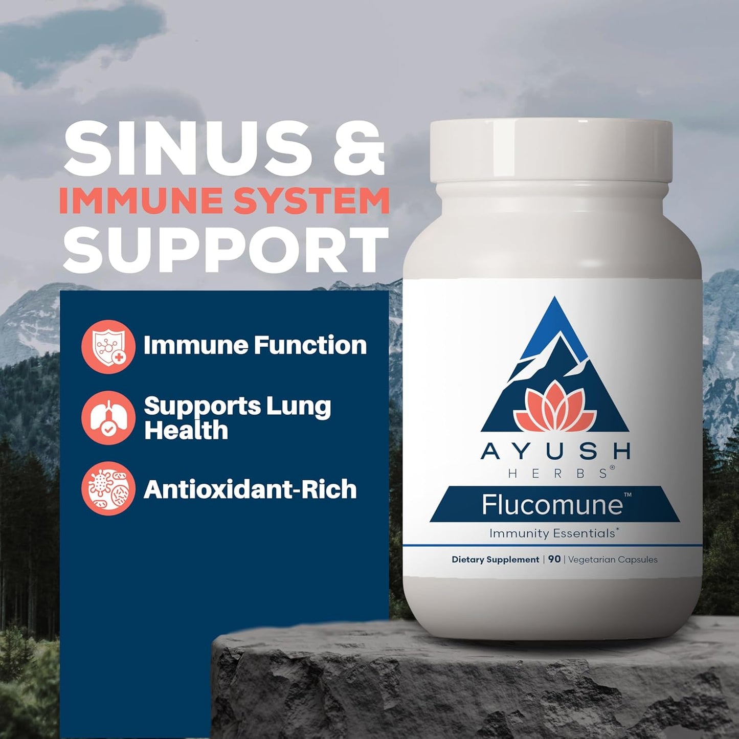 Ayush Herbs Flucomune - Immune Support Supplement, Sinus Support for Women & Men, Herbal Lung & Respiratory Balance for Adults - 90 Vegetarian Capsules (1 Count) Nirvana Guru