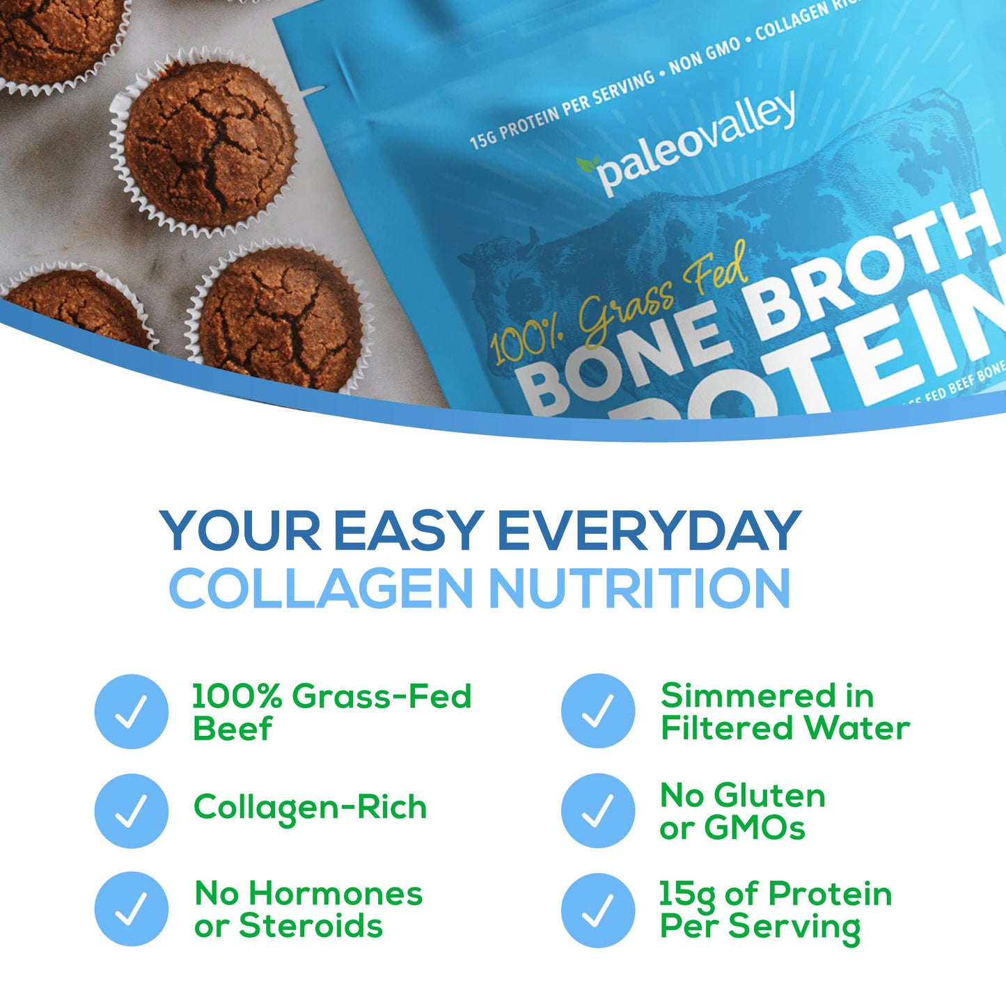 Paleovalley 100% Grass Fed Beef Bone Broth Protein Powder - Rich in Collagen Peptides for Hair, Skin, Gut Health, Bone and Joint Support - 28 Servings, 15g Protein Per Serving - No Gluten or GMOs - Nirvana Guru