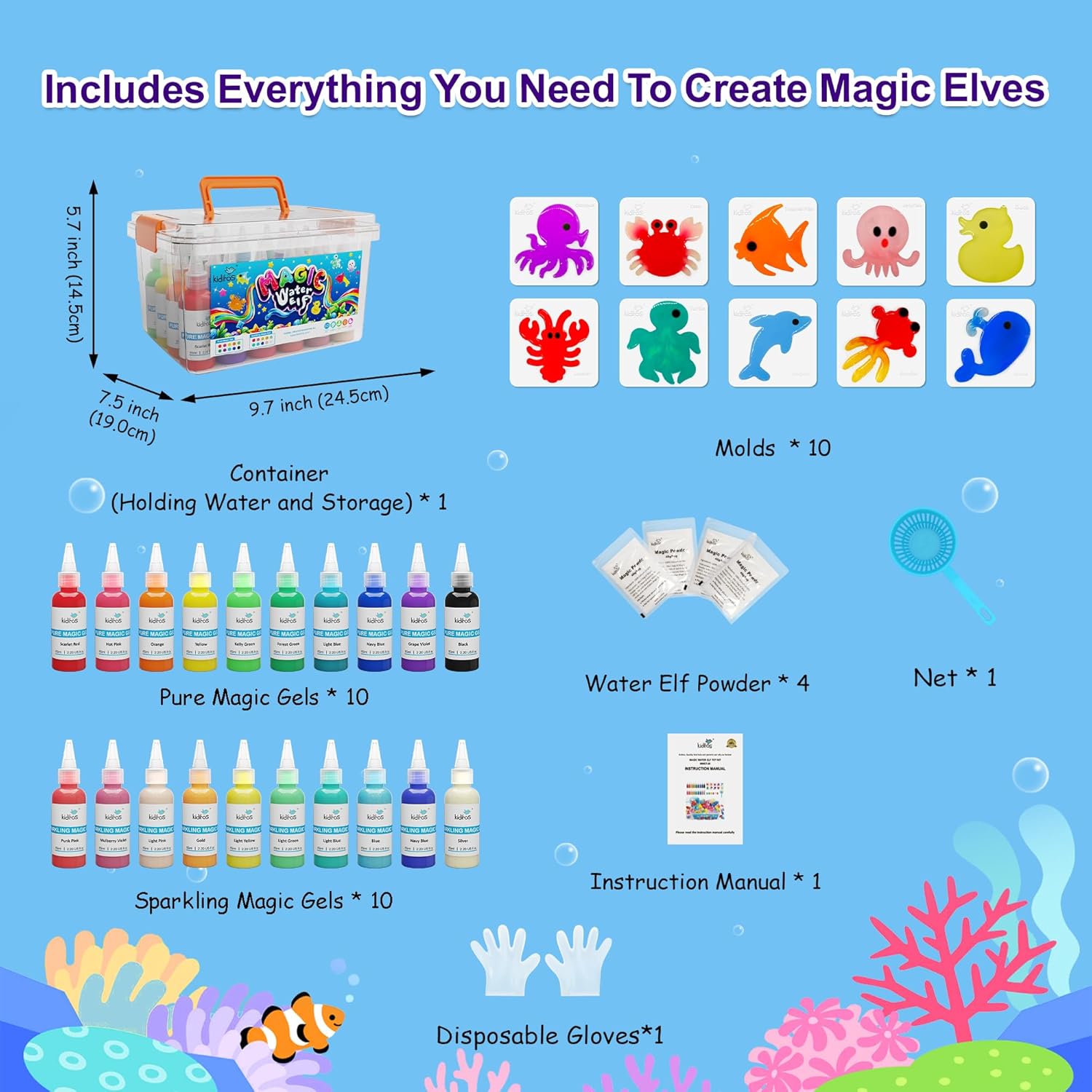 Kiditos Magic Water Elf Toy Kit–Squishies for Kids, 20 Gels & 10 Molds, Magic Gel Water Pets Sensory Toy, Fun DIY Craft Kit,Party Favors, Birthday & Christmas Gifts for Kids Ages 3+ Nirvana Guru