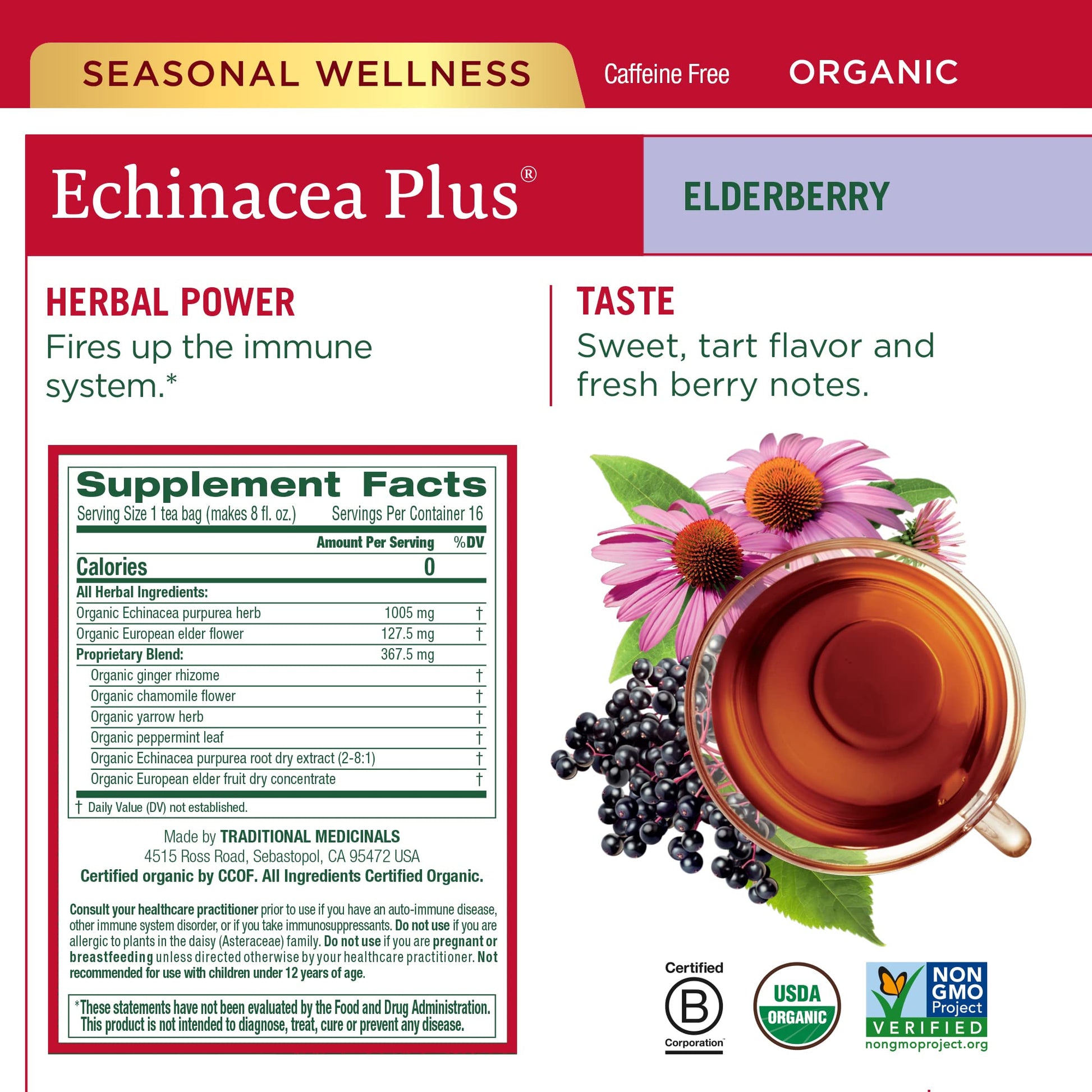 Traditional Medicinals Organic Red Clover, Caffeine Free, 16 Wrapped Tea Bags, 1.13 oz (32 g) - Nirvana Guru