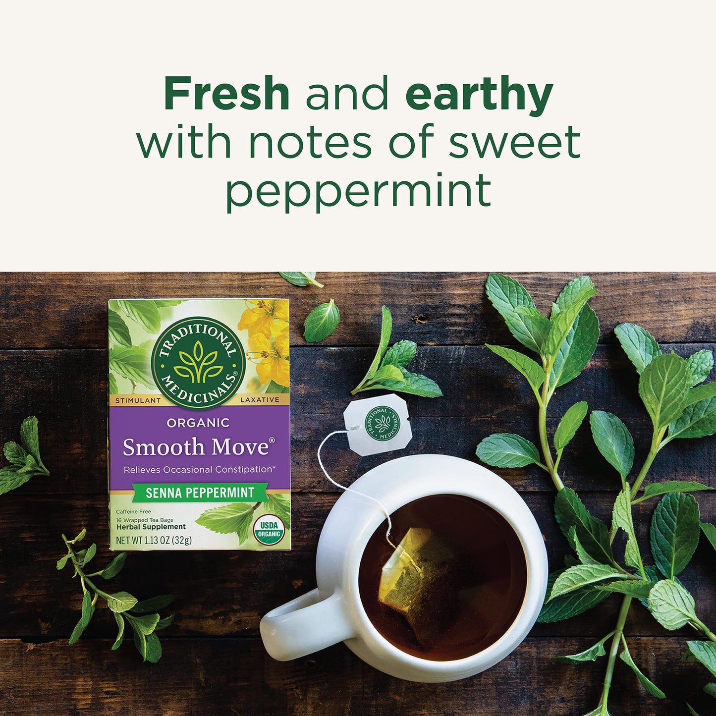 Traditional Medicinals Tea, Organic Smooth Move Peppermint, Relieves Occasional Constipation, Senna, 16 Tea Bags - Nirvana Guru