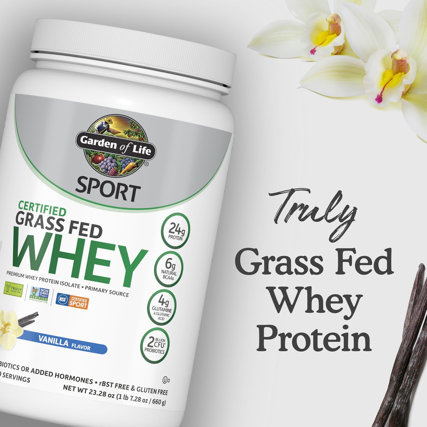 Garden of Life Sport Whey Protein Powder Chocolate, Premium Grass Fed Whey Protein Isolate Plus Probiotics for Immune System Health, 24g Protein, Non GMO, Gluten Free, Cold Processed - 20 Servings - Nirvana Guru