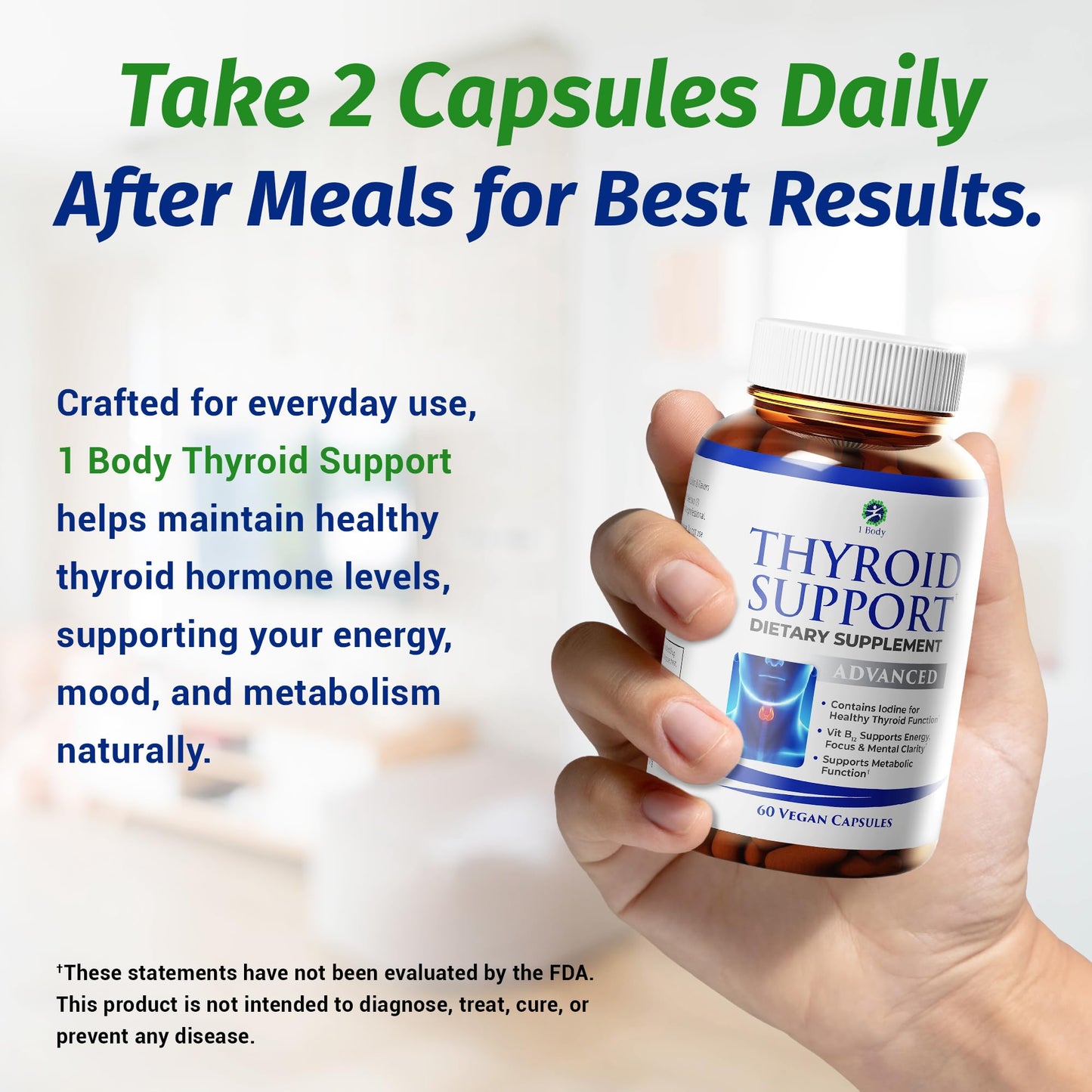 1 Body Thyroid Support Supplement with Iodine, B12, Zinc, Selenium, Ashwagandha, Non-GMO, Vegetarian, 30 Day Supply Nirvana Guru