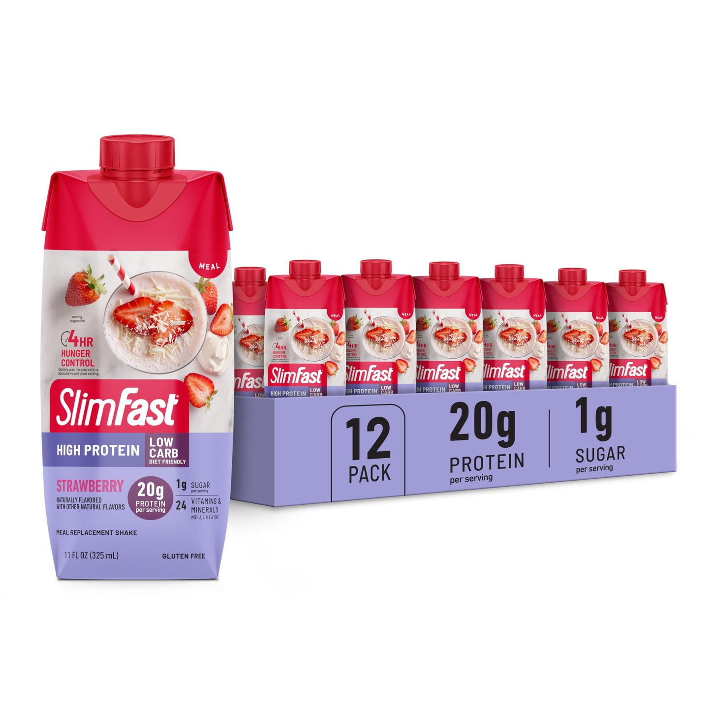 SlimFast Protein Shake with Caffeine, Caramel Macchiato- 20g Protein, Meal Replacement Shakes, High Protein with Low Carb and Low Sugar, 24 Vitamins and Minerals, 12 Count (Pack of 1)