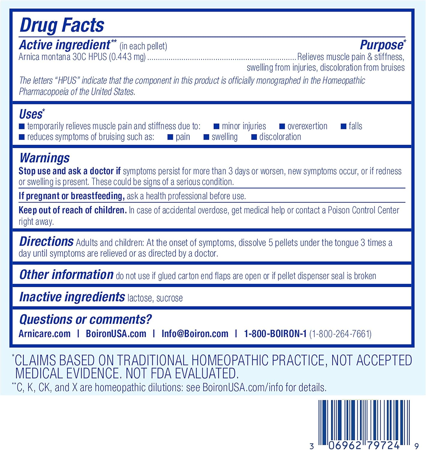 Boiron Arnica Montana 30C Homeopathic Medicine for Relief from Muscle Pain, Muscle Stiffness, Swelling from Injury, and Discoloration from Bruises - 3 Count (240 Pellets) - Nirvana Guru