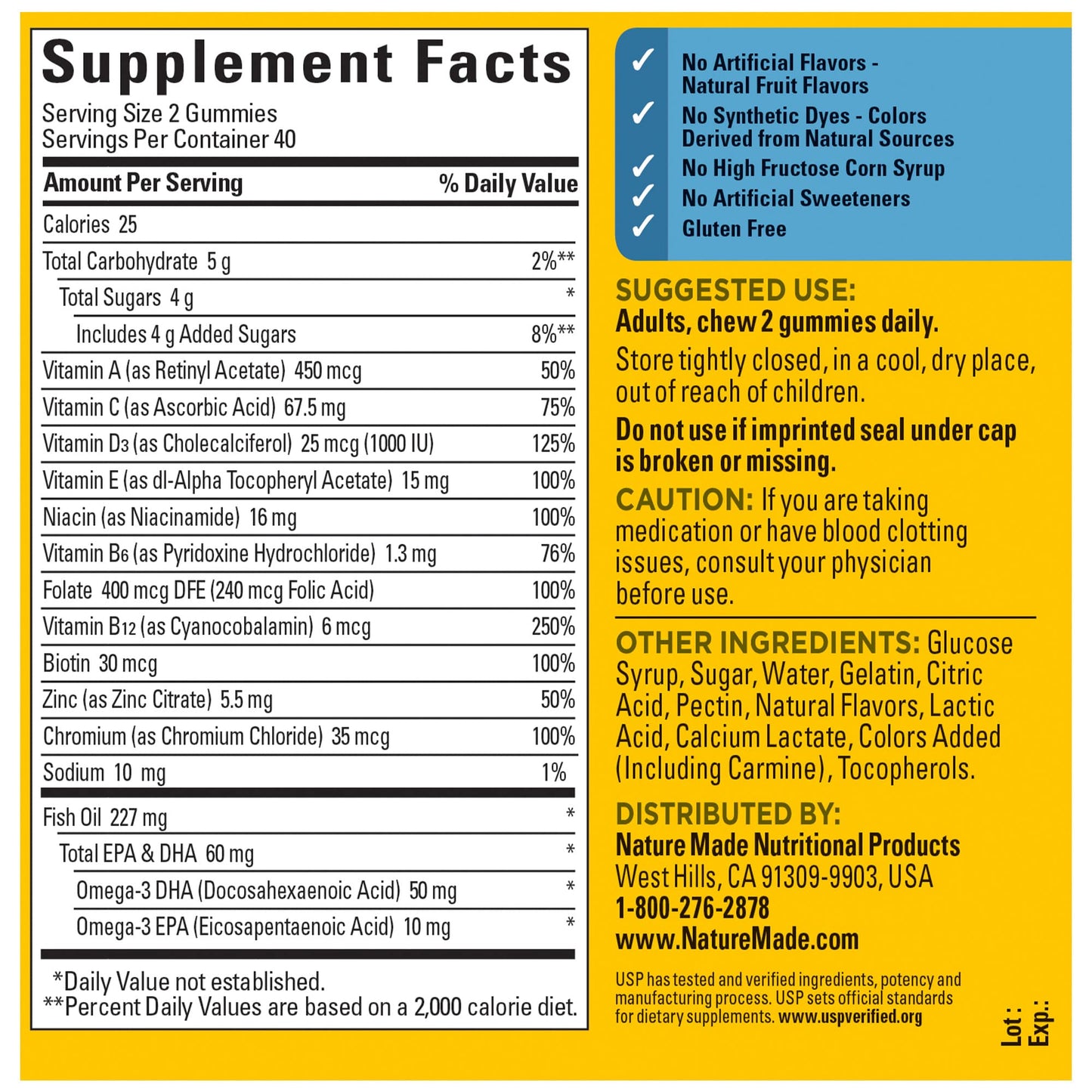 Nature Made Multivitamin for Him with Omega-3, Mens Multivitamins for Daily Nutritional Support, Multivitamin for Men, 80 Gummy Vitamins and Minerals, 40 Day Supply - Nirvana Guru