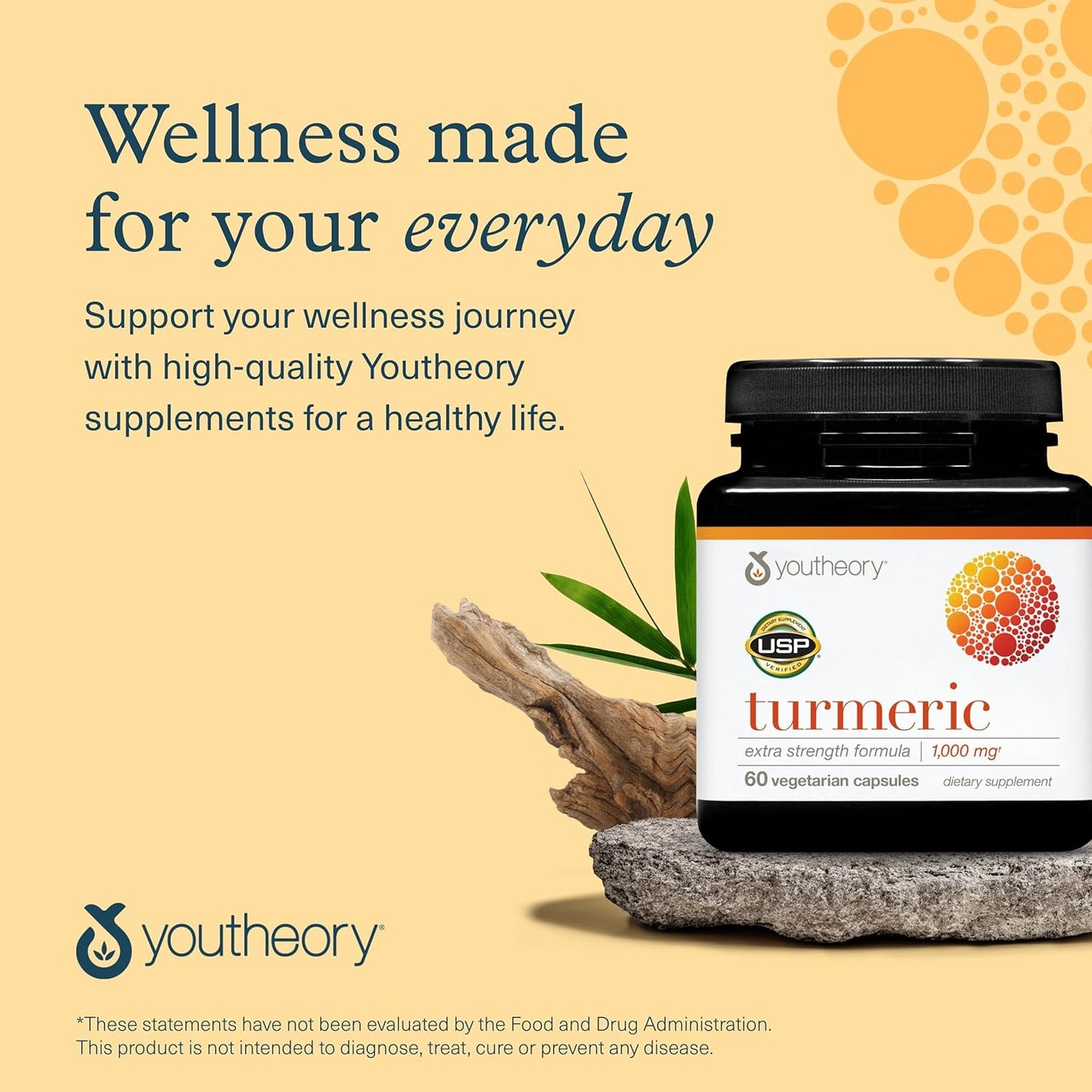 Youtheory Turmeric Extra Strength - 1,000 mg Turmeric Supplement - with 10 mg Black Pepper - Curcumin Joint Support* - Soy, Dairy & Gluten Free - 60 Vegetarian Capsules - Nirvana Guru