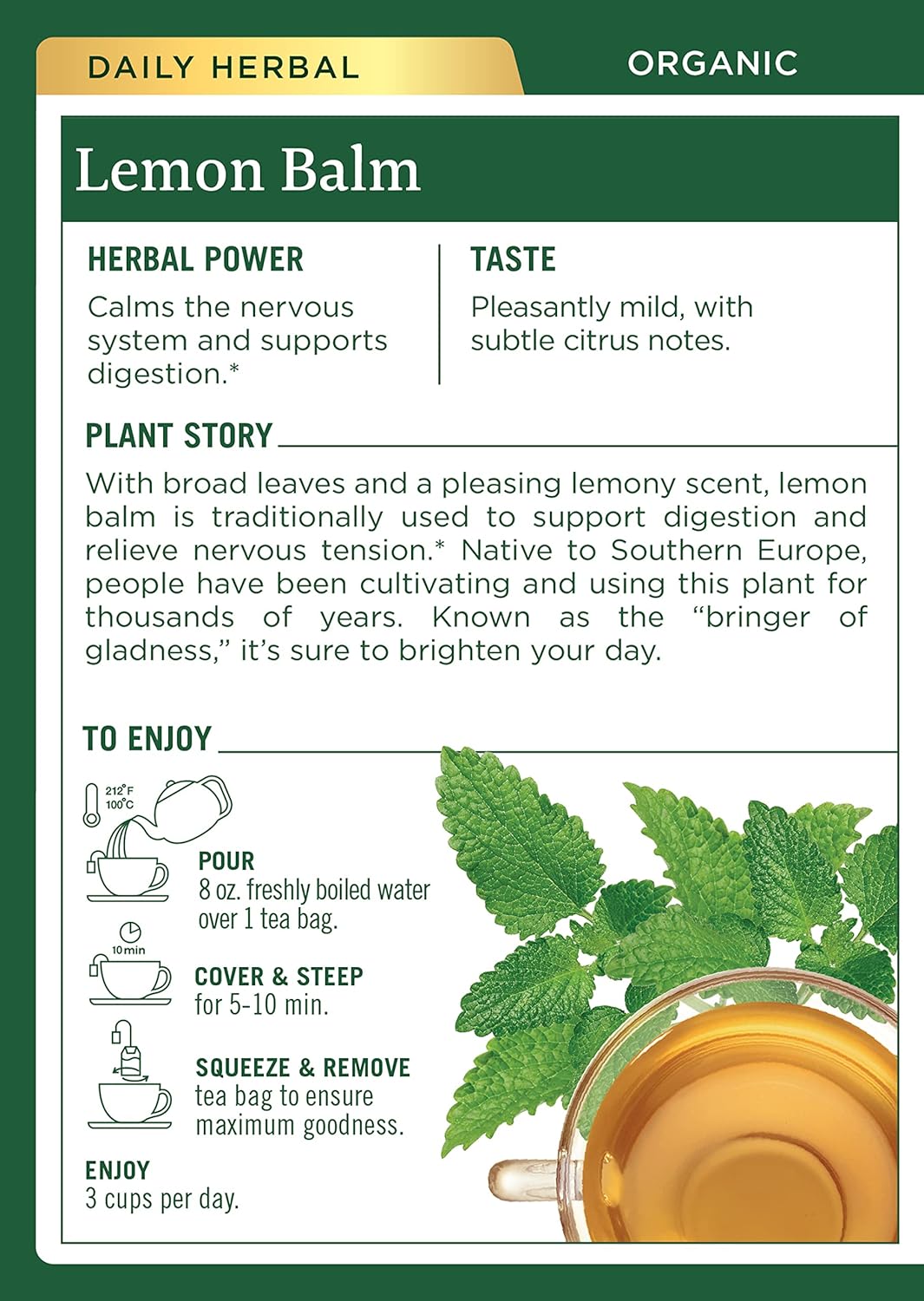 Traditional Medicinals Tea Lemon Balm Org ( 2 Pack) - Nirvana Guru