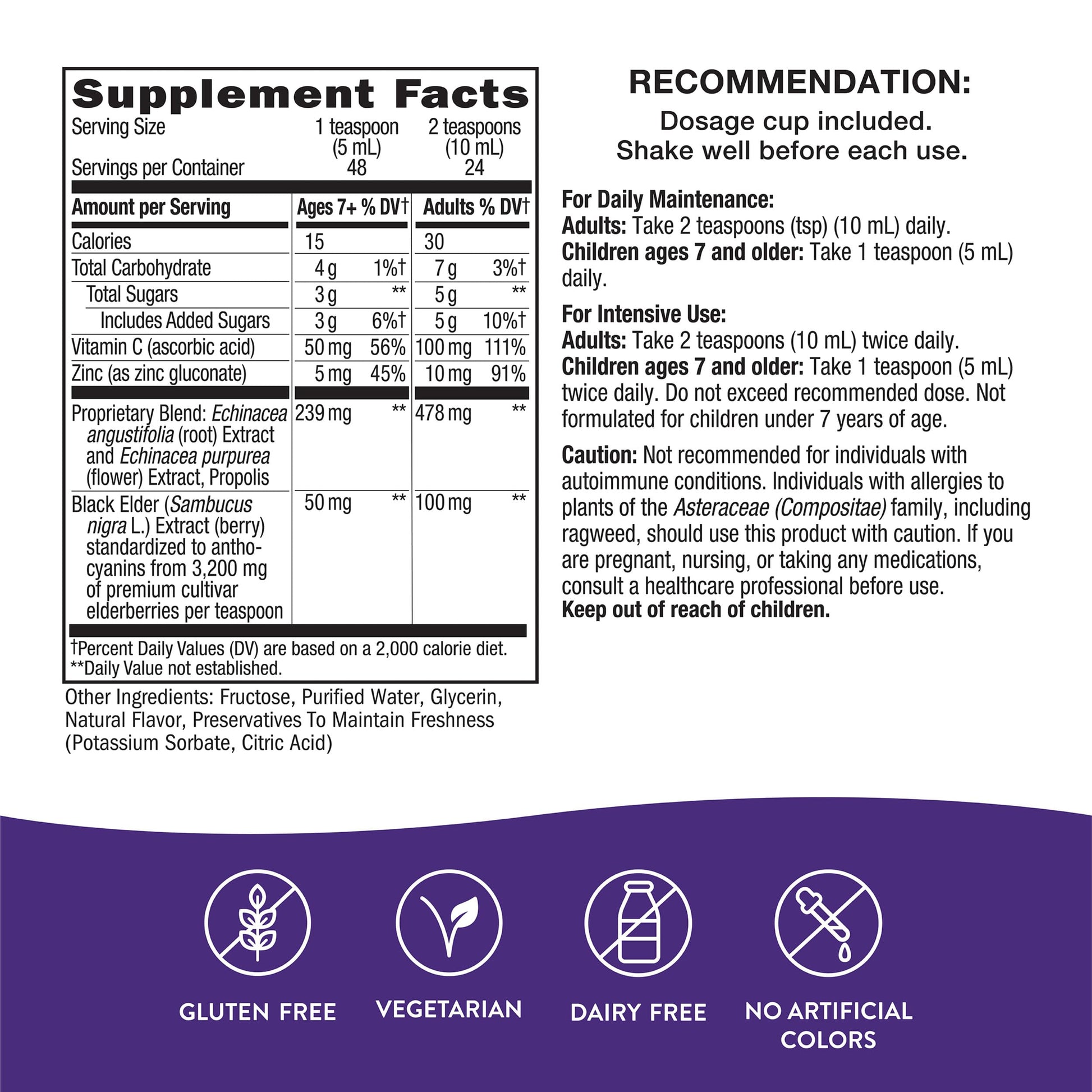 Nature's Way Sambucus Immune Syrup, Elderberry Extract, Vitamin C, Zinc, Echinacea, Propolis, Daily Immune Support*, Antioxidant Support*, Gluten free, Vegetarian, 8 Fl Oz - Nirvana Guru