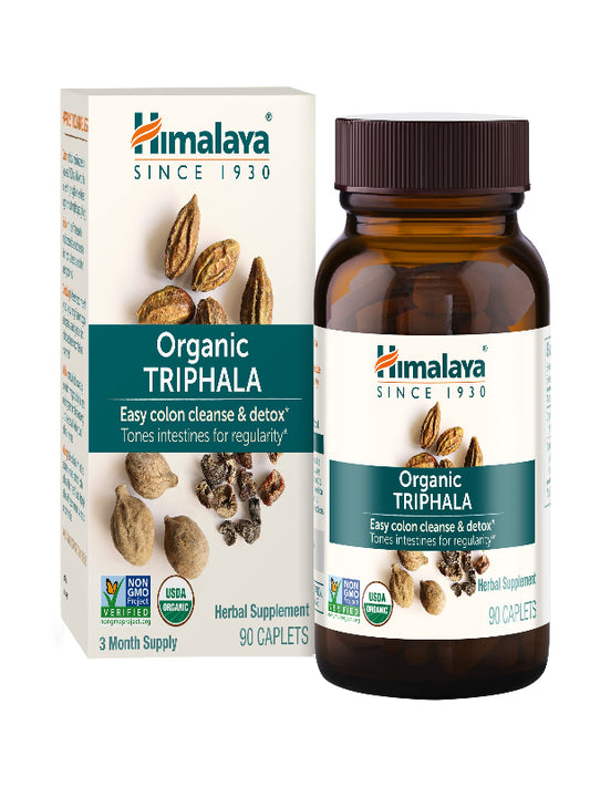 Himalaya Organic Triphala, 2 Month Supply, for Colon Cleanse, Detox & Occasional Constipation, USDA Certified Organic, Non-GMO, Gluten-Free, Extract & Powder Herbal Supplement, 688 mg, 60 Caplets - Nirvana Guru