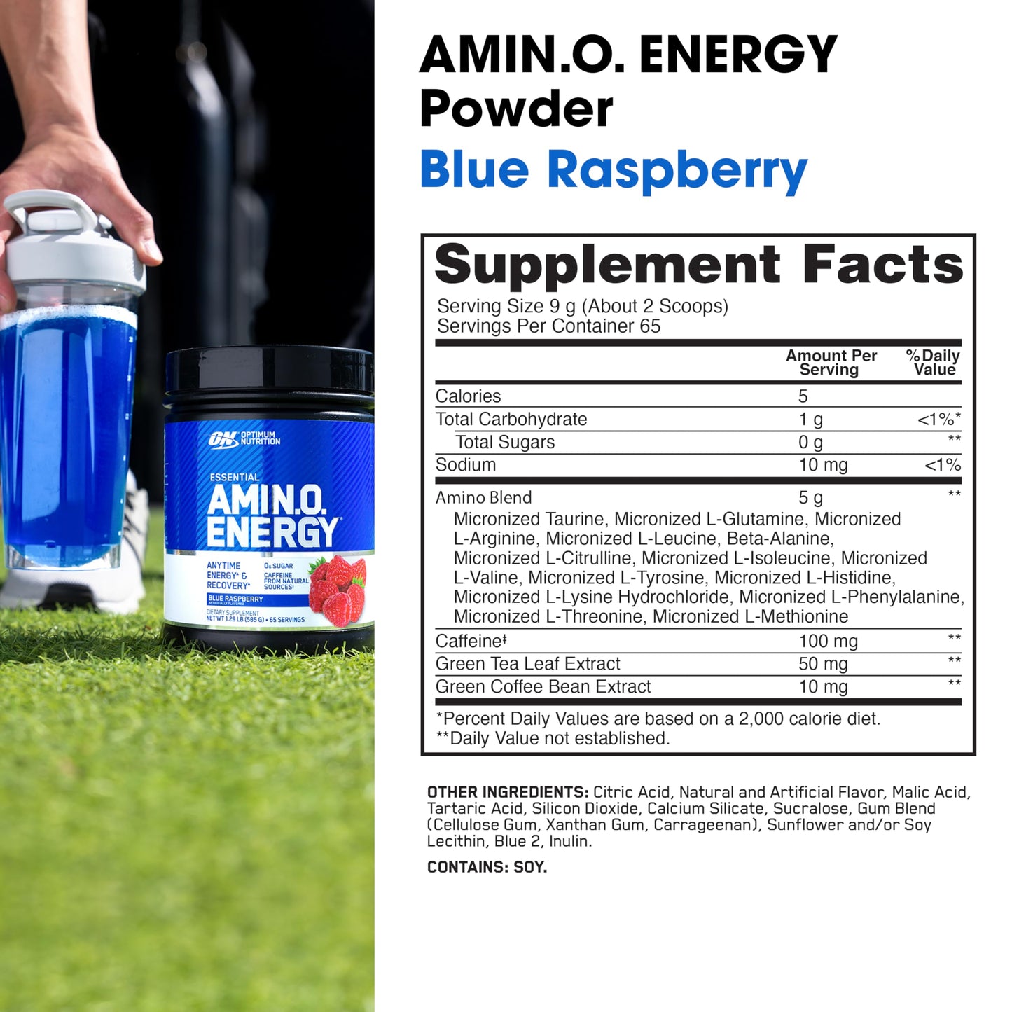 Optimum Nutrition Amino Energy - Pre Workout with Green Tea, BCAA, Amino Acids, Keto Friendly, Green Coffee Extract, Energy Powder - Concord Grape, 65 Servings (Packaging May Vary)
