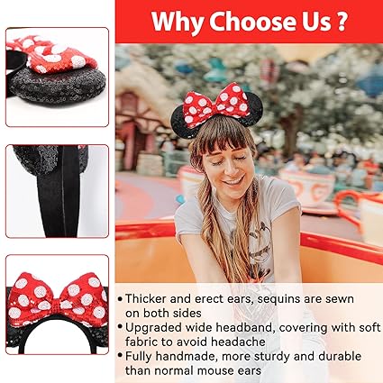 Mouse Ears Headbands, Sequin Mouse Ears for Women Girls Boys, Shiny Bow Headband for Cosplay Costume Party Decorations Hair Accessories (Polka Dots) nirvanaguru