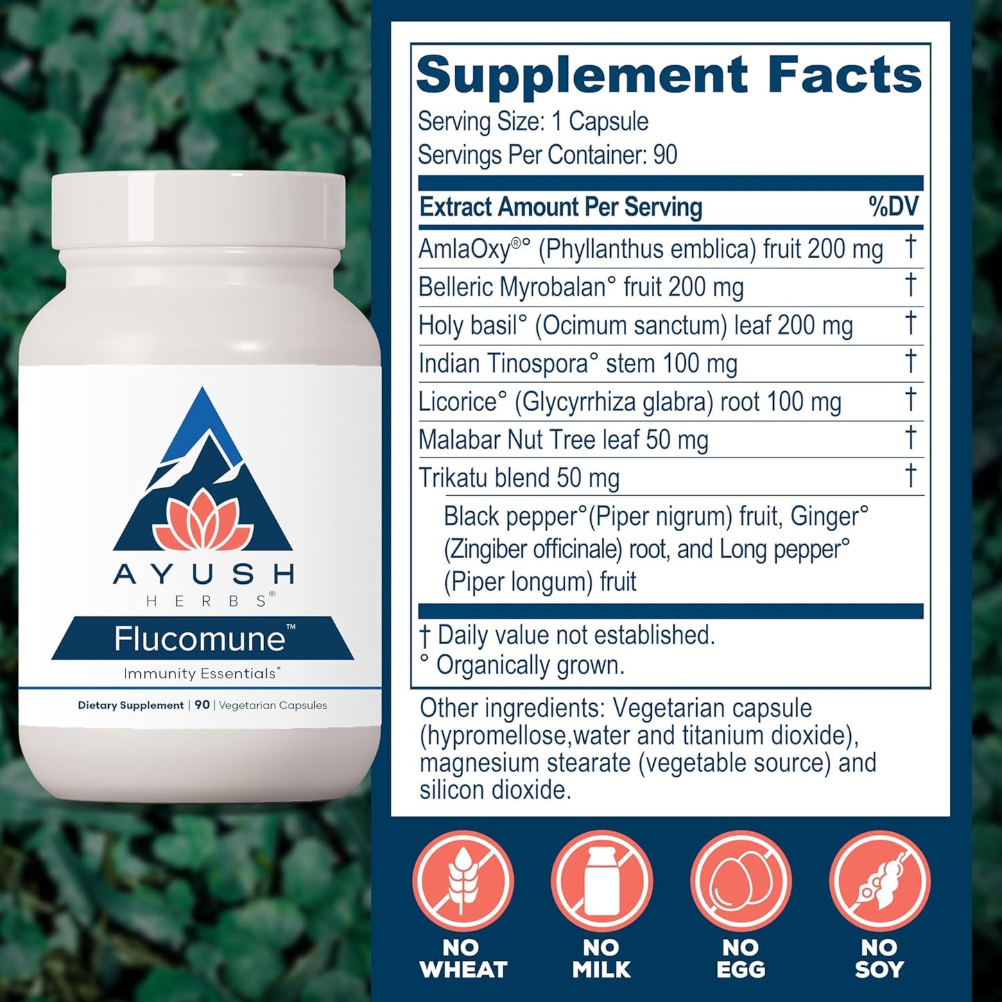 Ayush Herbs Flucomune - Immune Support Supplement, Sinus Support for Women & Men, Herbal Lung & Respiratory Balance for Adults - 90 Vegetarian Capsules (1 Count) Nirvana Guru