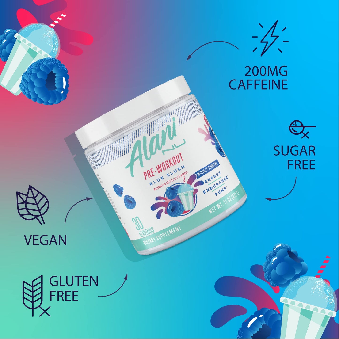Alani Nu Pre Workout Powder Hawaiian Shaved ICE, Amino Energy Boost, Endurance Supplement, Sugar Free, 200mg Caffeine, L-Theanine, Beta-Alanine, L-Citrulline, 30 Servings Nirvana Guru
