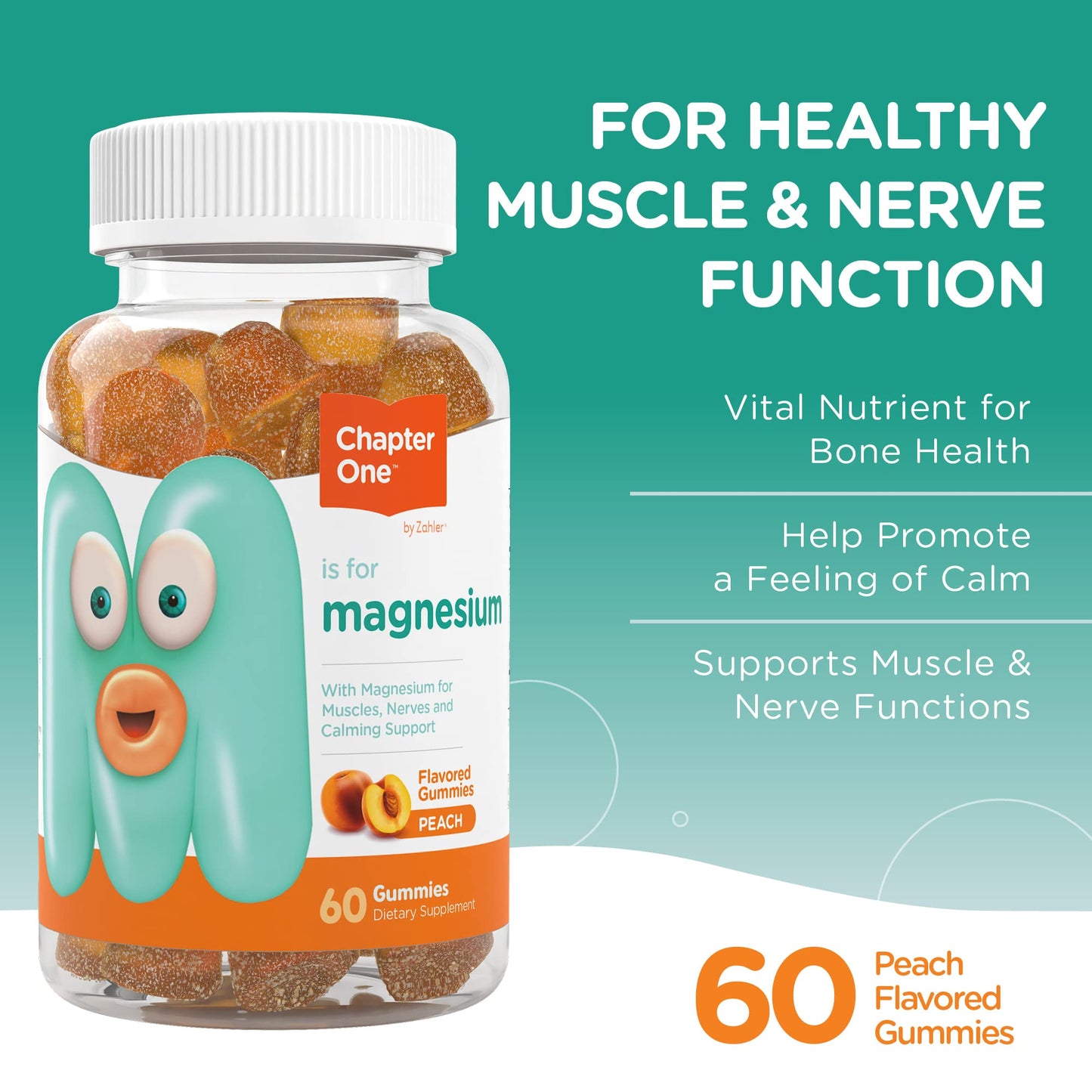 Chapter One Magnesium Gummies for Kids & Adults - Natural Calm Gummies - Calm Magnesium Citrate - Bone and Muscle Function Supplements for Kids & Adults - Mood Support, Kosher Apple Flavor (60) - Nirvana Guru