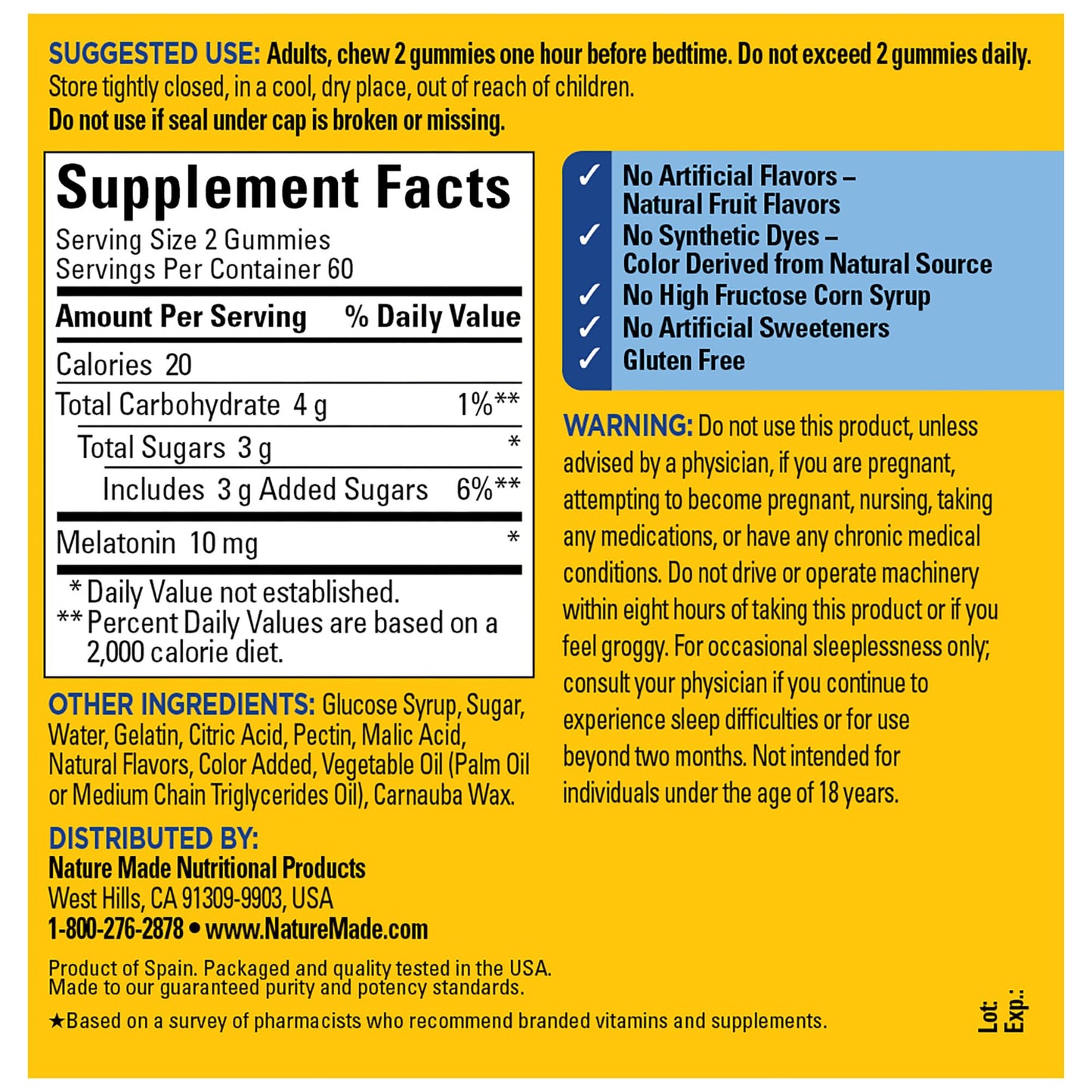 Nature Made Melatonin 10 mg per serving Gummies, Sleep Gummies for Adults Maximum Strength Dosage, 100% Drug Free Sleep Aid, 120 Count, 60 Day Supply - Nirvana Guru