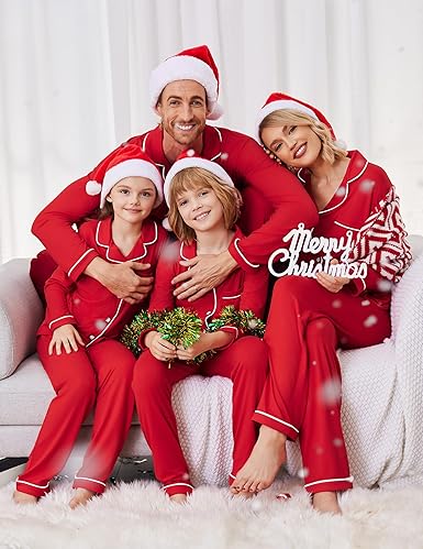 Ekouaer Christmas Family Matching Pajamas Long Sleeve Button Down Pj Set Festival Party Sleepwear nirvanaguru