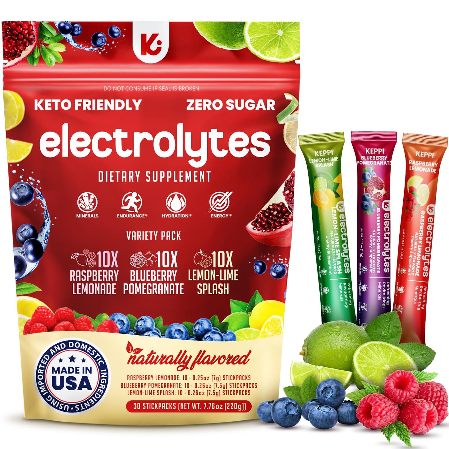 Keppi Electrolytes Powder Packets Assorted Flavors – Sugar Free Hydration Drink Mix with Potassium, Magnesium, Sodium – 30 Hydration Packets – Keto, Vegan, Fasting-Friendly, Zero Calorie - Nirvana Guru