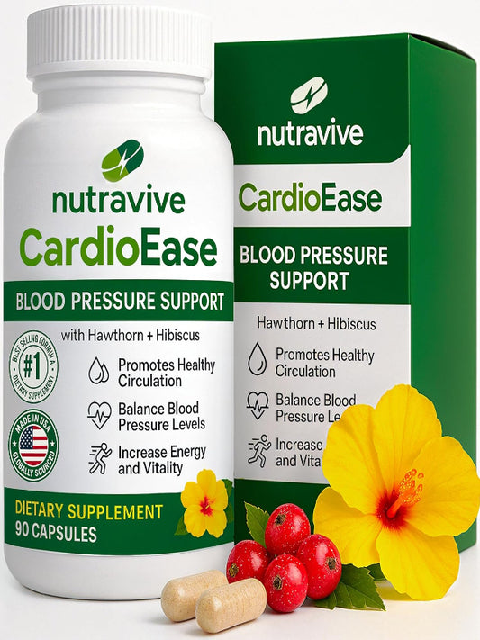 Nutravive Blood Pressure Support Supplement – Natural Heart & Circulation Support with Hawthorn, Garlic, Olive Leaf, Hibiscus & B12 – USA Made, GMP Facility, Third-Party Tested – 90 Capsules Nirvana Guru