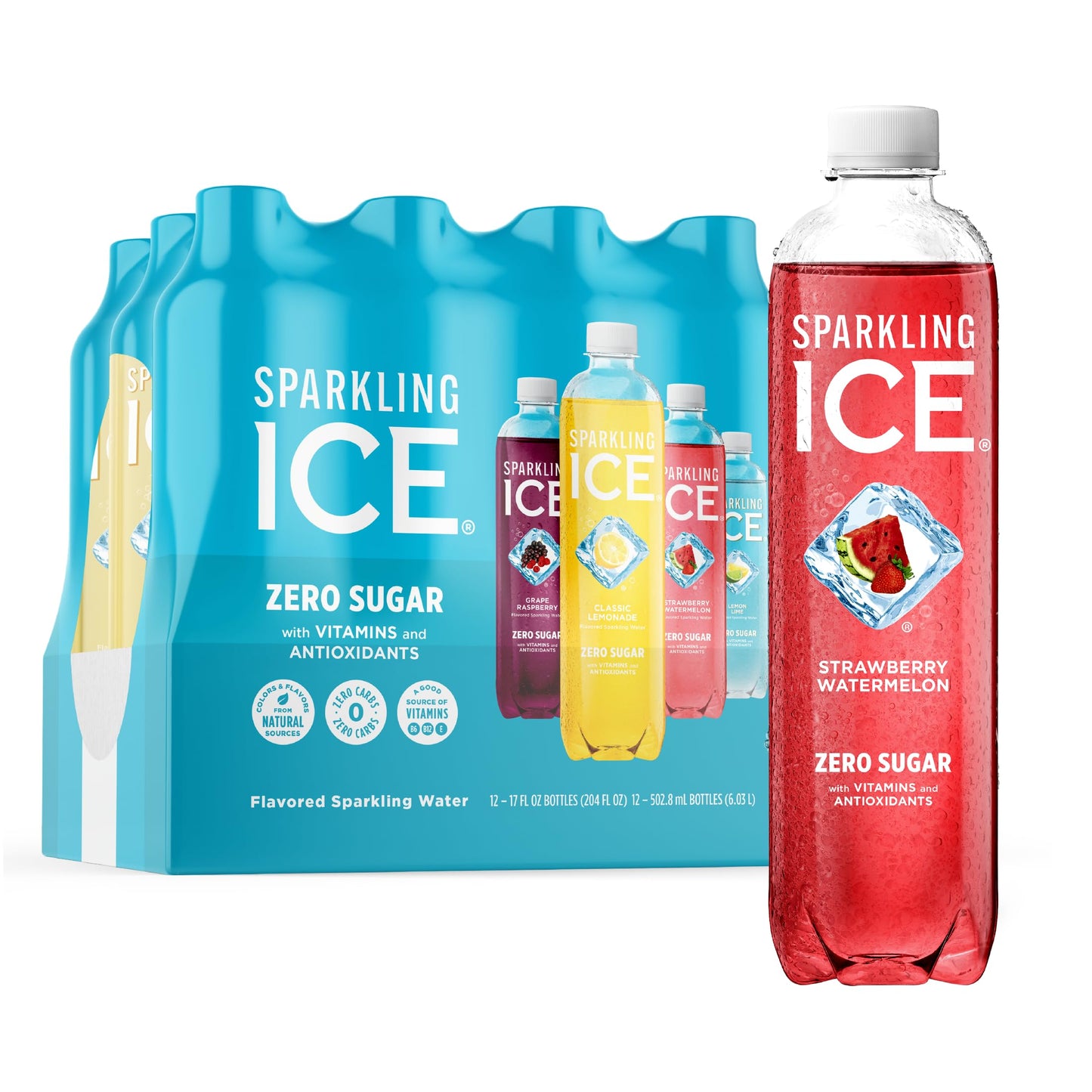 Sparkling Ice Purple Variety Pack, Flavored Water, Zero Sugar, with Vitamins and Antioxidants, 17 fl oz, 12 count (Black Raspberry, Cherry Limeade, Orange Mango, Kiwi Strawberry) - Nirvana Guru