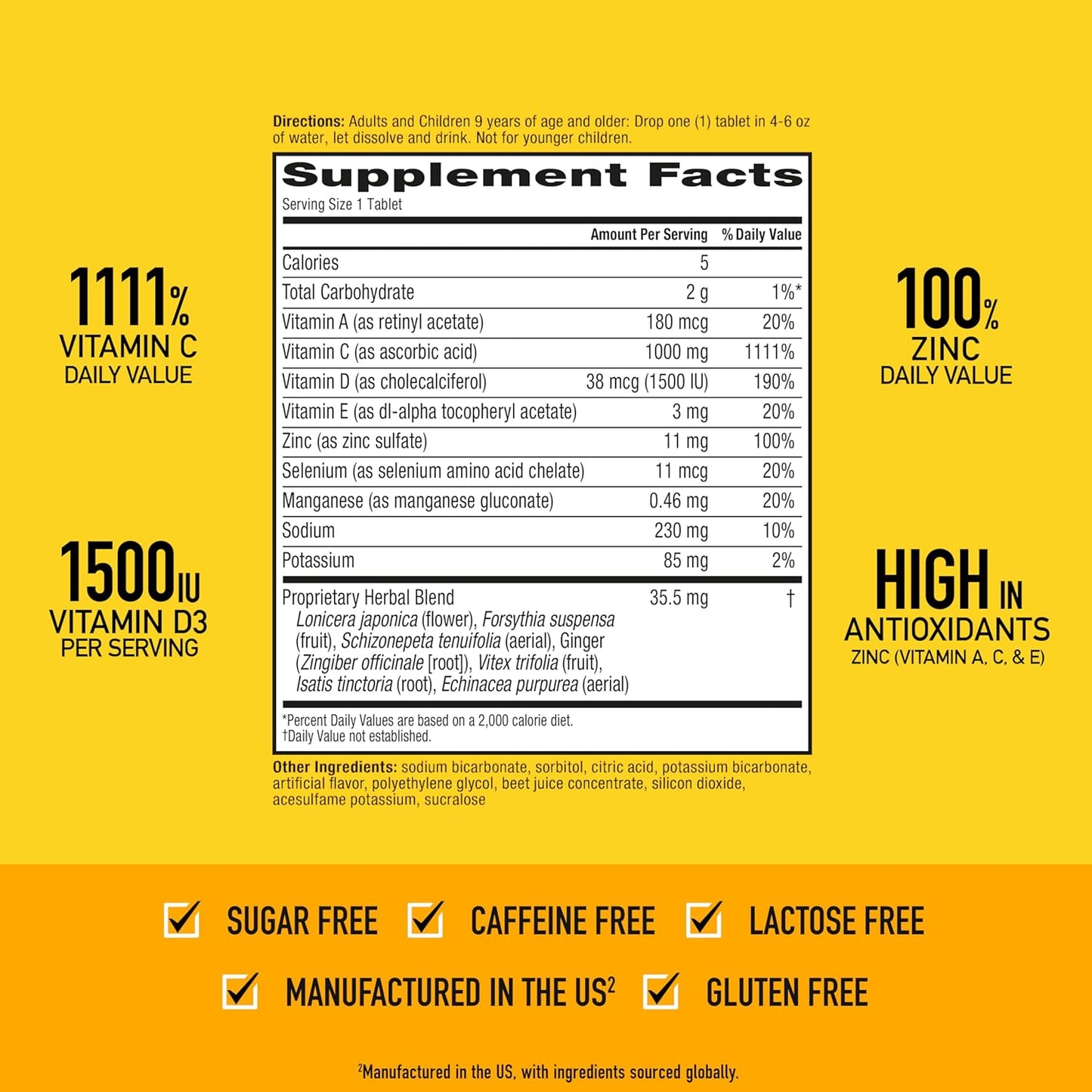 Airborne 1000mg Vitamin C + Zinc Sugar Free Multivitamin Immune Support Effervescent Fizzy Drink Tablets, Zesty Orange Flavor with Powerful Antioxidants Vitamins A C & E, 30 Tablets (3 Pack) Nirvana Guru