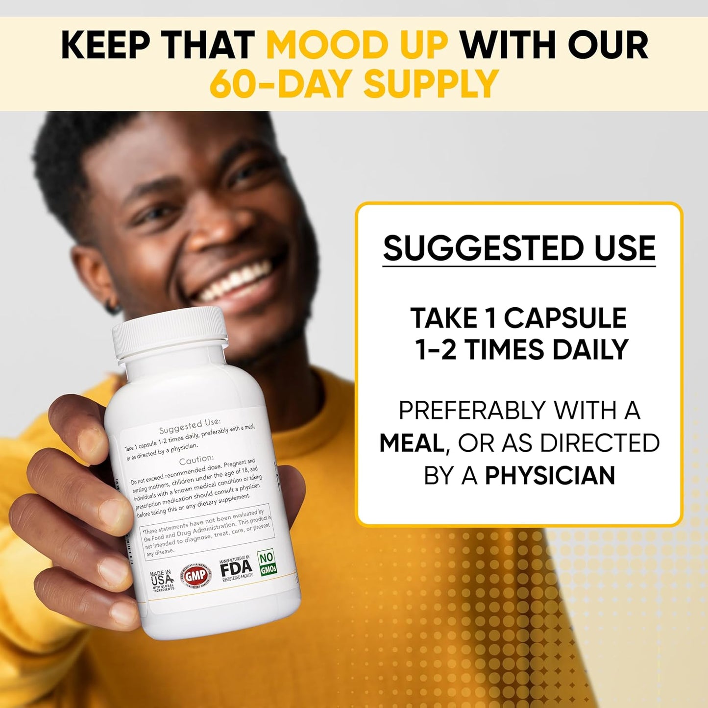 Lifted Naturals Mood Boosting Probiotic 30 Billion CFU - Mood Support Supplement, Prebiotics and Probiotics for Women & Men, Acidophilus Lactobacillus Probiotic, Shelf Stable & Non-GMO, 60 Capsules - Nirvana Guru