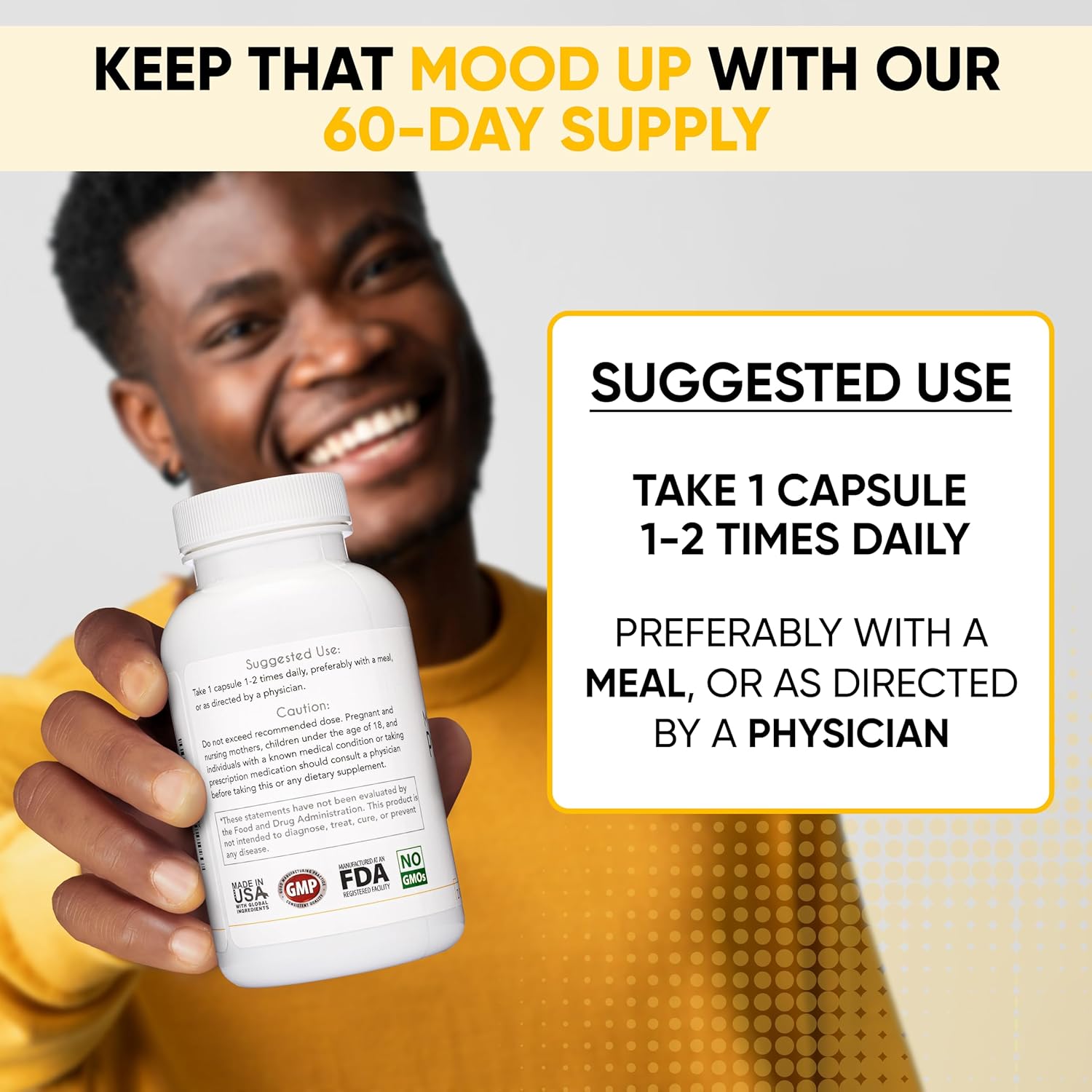 Lifted Naturals Mood Boosting Probiotic 30 Billion CFU - Mood Support Supplement, Prebiotics and Probiotics for Women & Men, Acidophilus Lactobacillus Probiotic, Shelf Stable & Non-GMO, 60 Capsules - Nirvana Guru