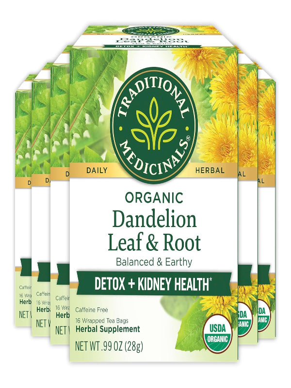 Traditional Medicinals Tea, Organic Dandelion Leaf & Root, Supports Kidney Function & Healthy Digestion, 96 Tea Bags (6 Pack) - Nirvana Guru