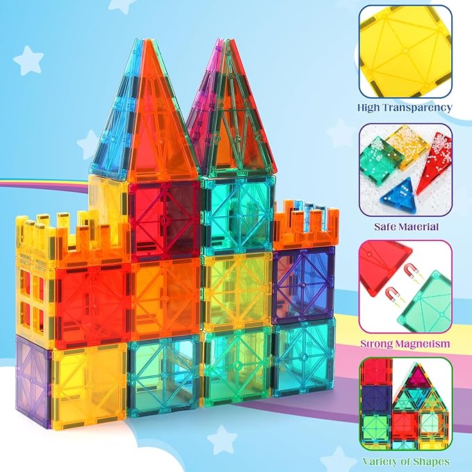 Magnetic Tiles,104PCS Magnetic Building Tiles for Kids, Educational Magnetic Stacking Blocks, Magnets Construction Toys, Christmas Toy Gift for Toddlers,Kids Boys and Girls 3 4 5 6 7 8 9+Year Nirvana Guru