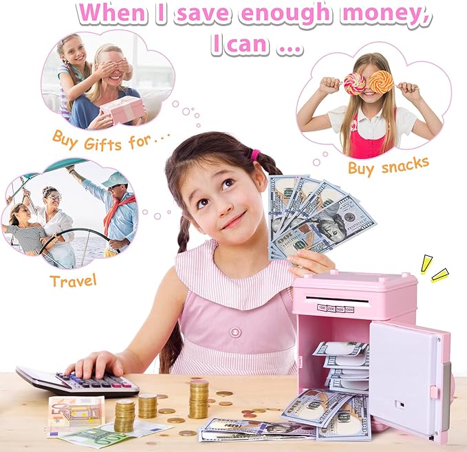 Kids Piggy Bank for Girls - Toys for 5 6 7 8 9 10 Year Old Girl Birthday Gifts - Electronic Piggy Bank ATM Machine Money Safe for Kids Toys Age 6-8-10 nirvanaguru