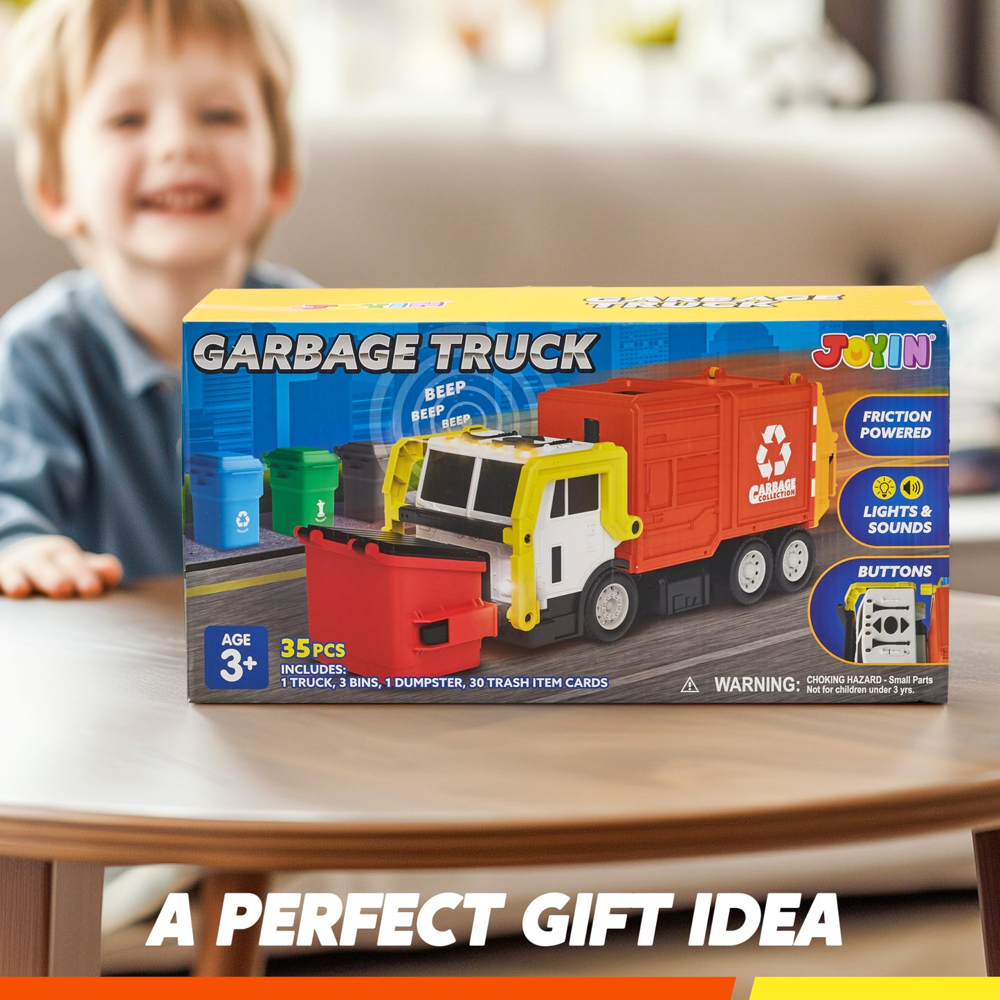 JOYIN Large Friction Powered Garbage Truck Toy Set, Includes Dumpster, Trash Bins, and Learning Cards for Kids, Boy Toys Birthday Gift for Boys Girls Kids Toddler Nirvana Guru