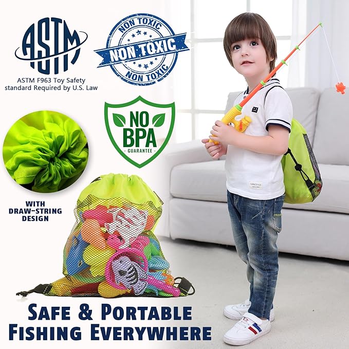 CozyBomB™ Magnetic Fishing Toys Game Set for Kids | Water Table Bathtub Kiddie Pool Party & Pole Rod Net, Plastic Floating Fish Toddler Color Ocean Sea Animals Birthday Age 3 4 5 6 Year nirvanaguru