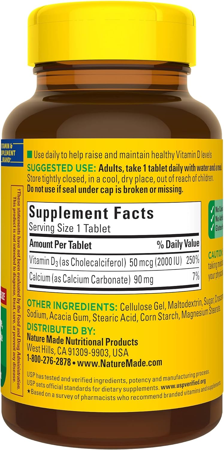 Nature Made Vitamin D3 2000 IU (50 mcg), Dietary Supplement for Bone, Teeth, Muscle and Immune Health Support, 400 Tablets, 400 Day Supply - Nirvana Guru