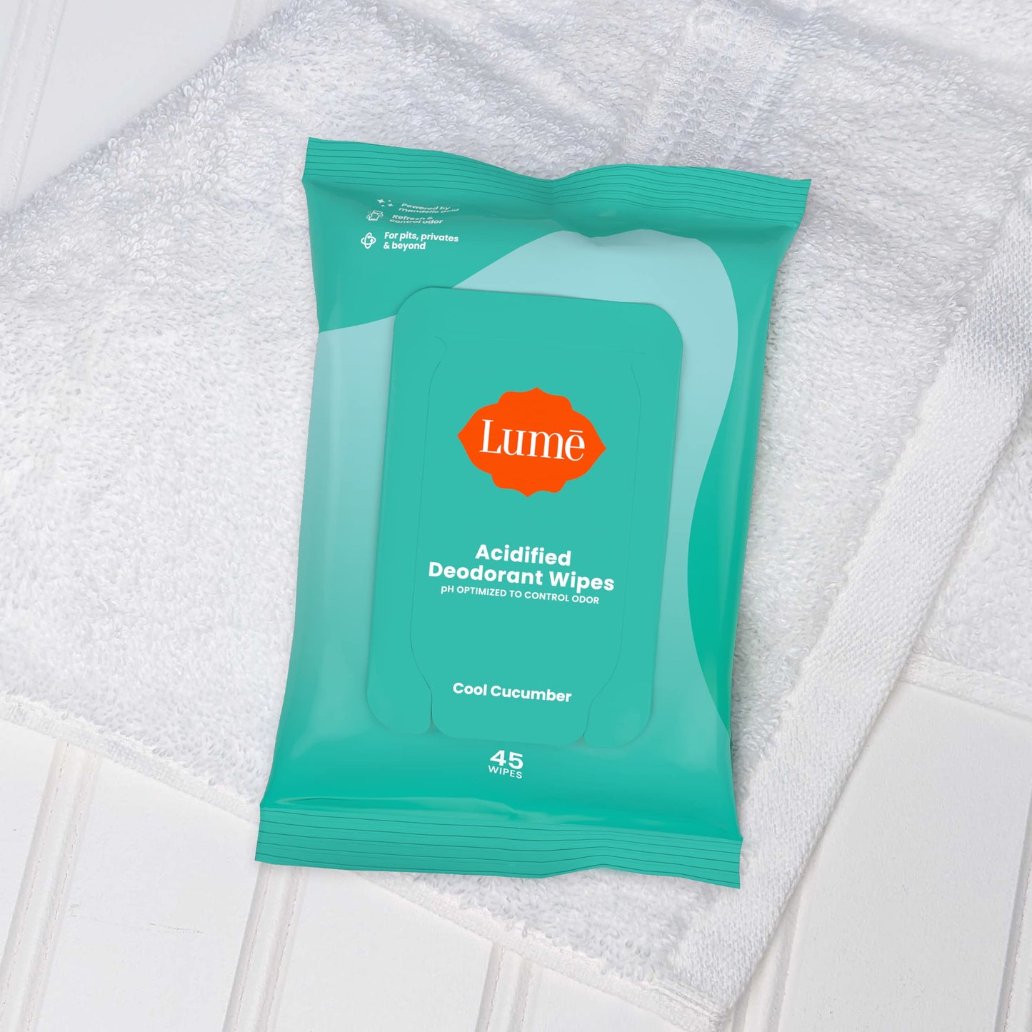 Lume Acidified Deodorant Wipes - 24 Hour Odor Control - Aluminum Free, Baking Soda Free, Skin Loving - 15 Count (Pack of 3) (Cool Cucumber) Nirvana Guru