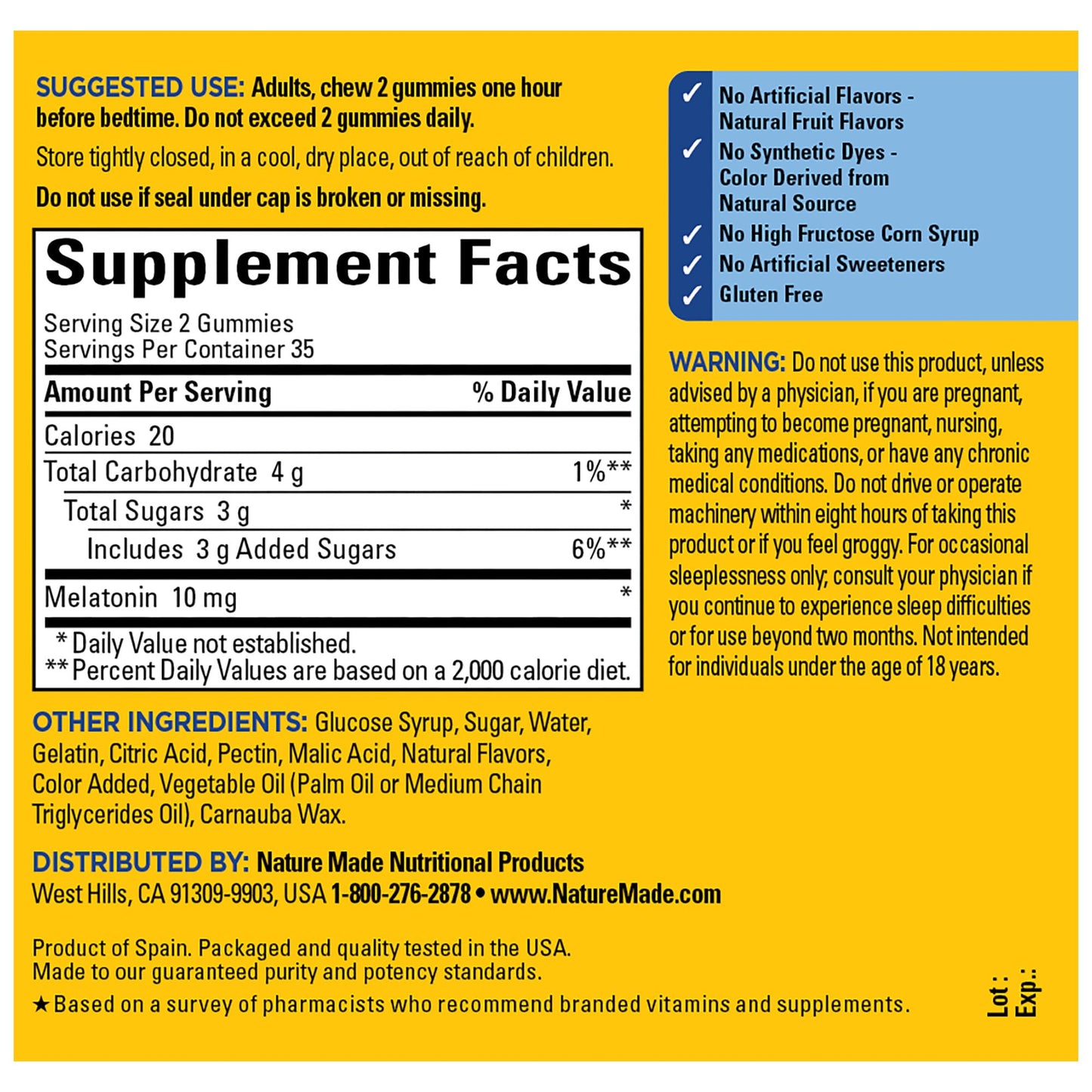 Nature Made Melatonin 10 mg per serving Gummies, Sleep Gummies for Adults Maximum Strength Dosage, 100% Drug Free Sleep Aid, 120 Count, 60 Day Supply - Nirvana Guru
