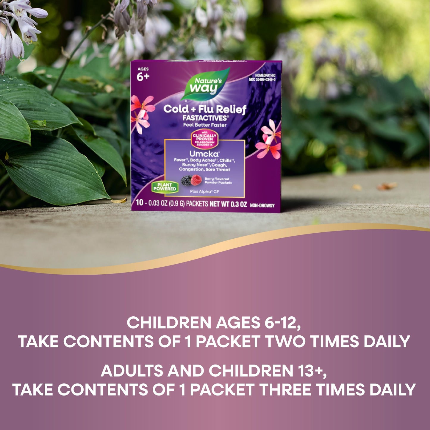 Nature's Way Cold + Flu Relief FastActives, Umcka, Homeopathic, Fever*, Sore Throat, Cough, Congestion, Body Aches*, Phenylephrine Free, Non-Drowsy, Berry Flavored, 10 Packets (Packaging May Vary) - Nirvana Guru