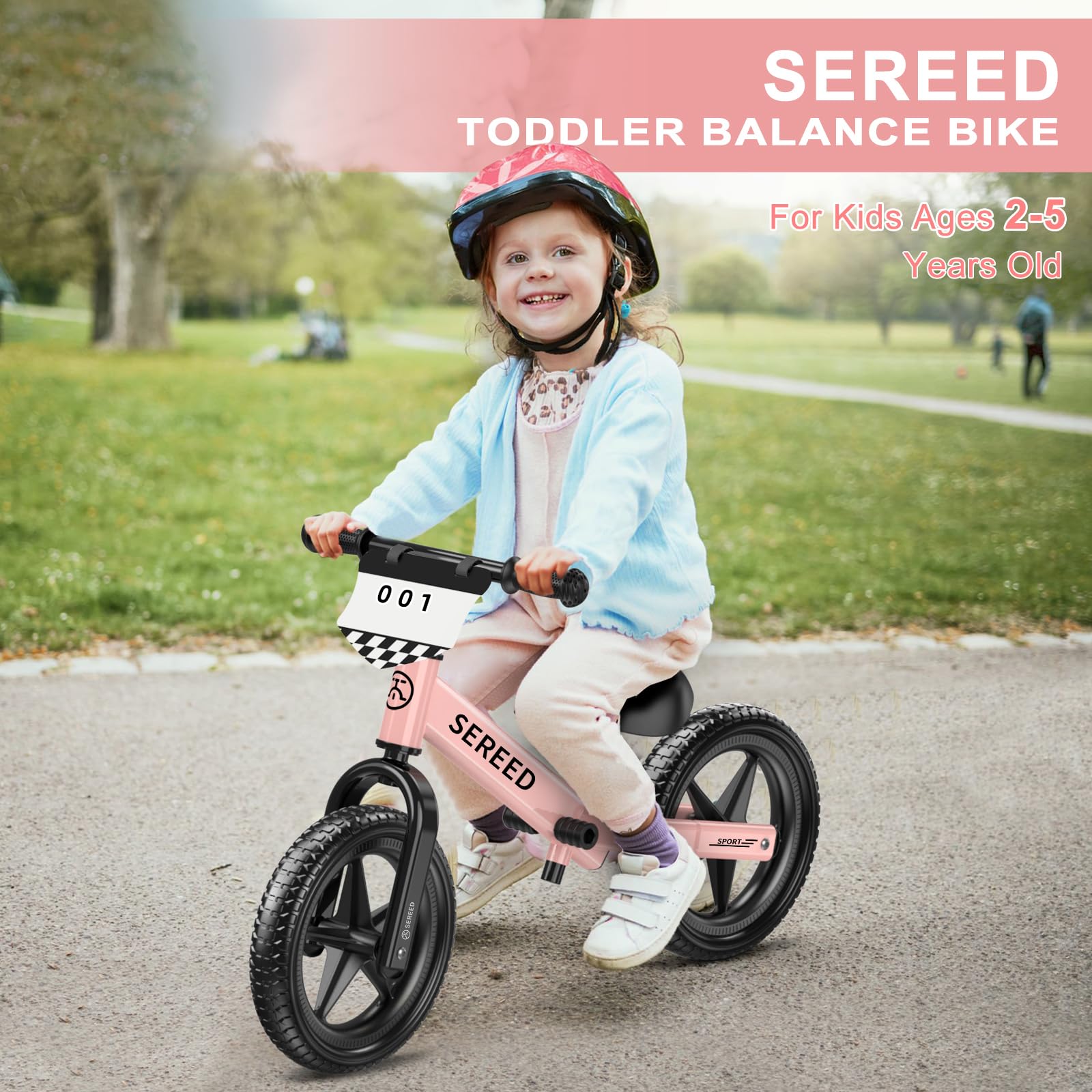 SEREED Toddler Balance Bike 2 Year Old, No Pedal Kids Toy Bike for 2-5 Years Old, Tool-Free Adjustment, Gift for 2-3 Boys Girls, Customize Plate with 3pcs Stickers (White) Nirvana Guru