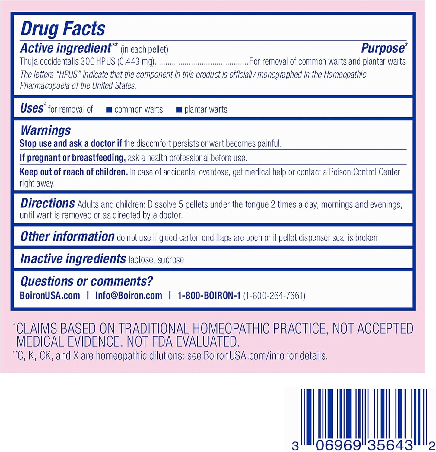 Boiron Thuja Occidentalis 30C Wart Removal Homeopathic Medicine for Painless Removal of Warts from Plantar (Feet), Hands, and Other Bodily Warts - 3 Count (240 Pellets) - Nirvana Guru