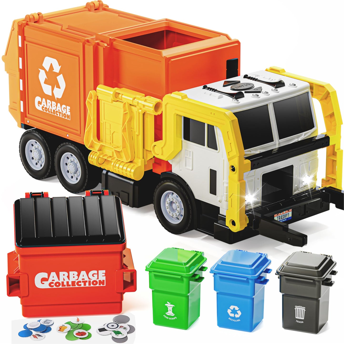 JOYIN Large Friction Powered Garbage Truck Toy Set, Includes Dumpster, Trash Bins, and Learning Cards for Kids, Boy Toys Birthday Gift for Boys Girls Kids Toddler Nirvana Guru