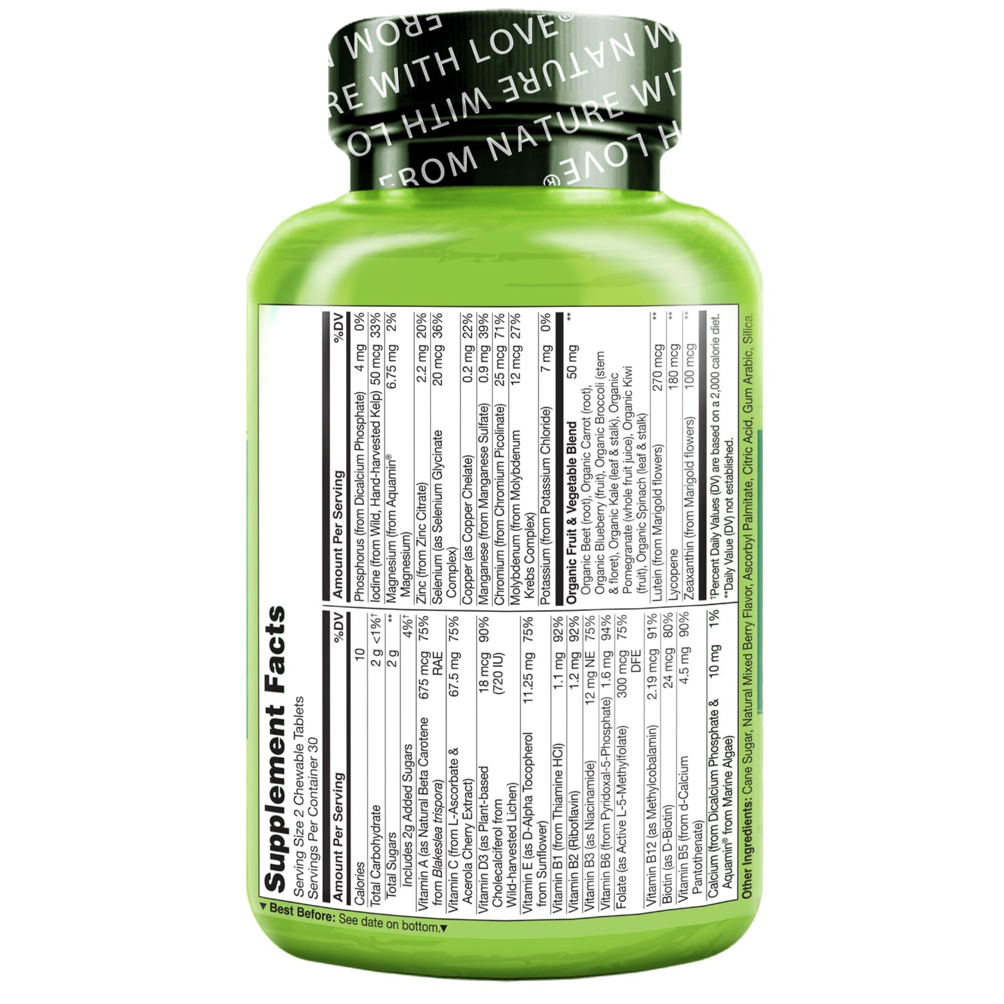 NATURELO Chewable Vitamin for Kids – Multivitamin with Whole Food Organic Fruit Blend - 60 Tablets for Children - Nirvana Guru