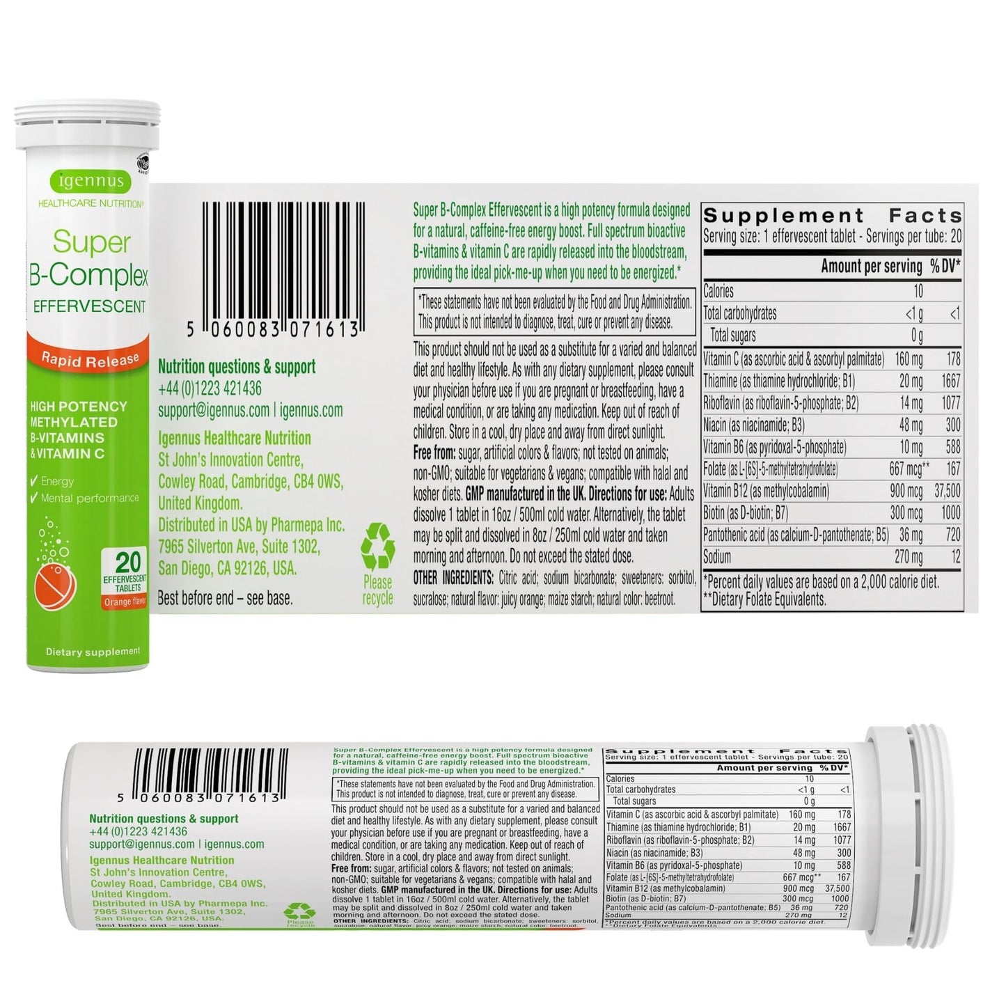 Igennus Super B-Complex Methylated B-Vitamins, Sustained Release, Clean Label, High Strength, with Methylfolate & B12 Methylcobalamin, Vegan, Lab Verified, 60 Small Tablets Nirvana Guru