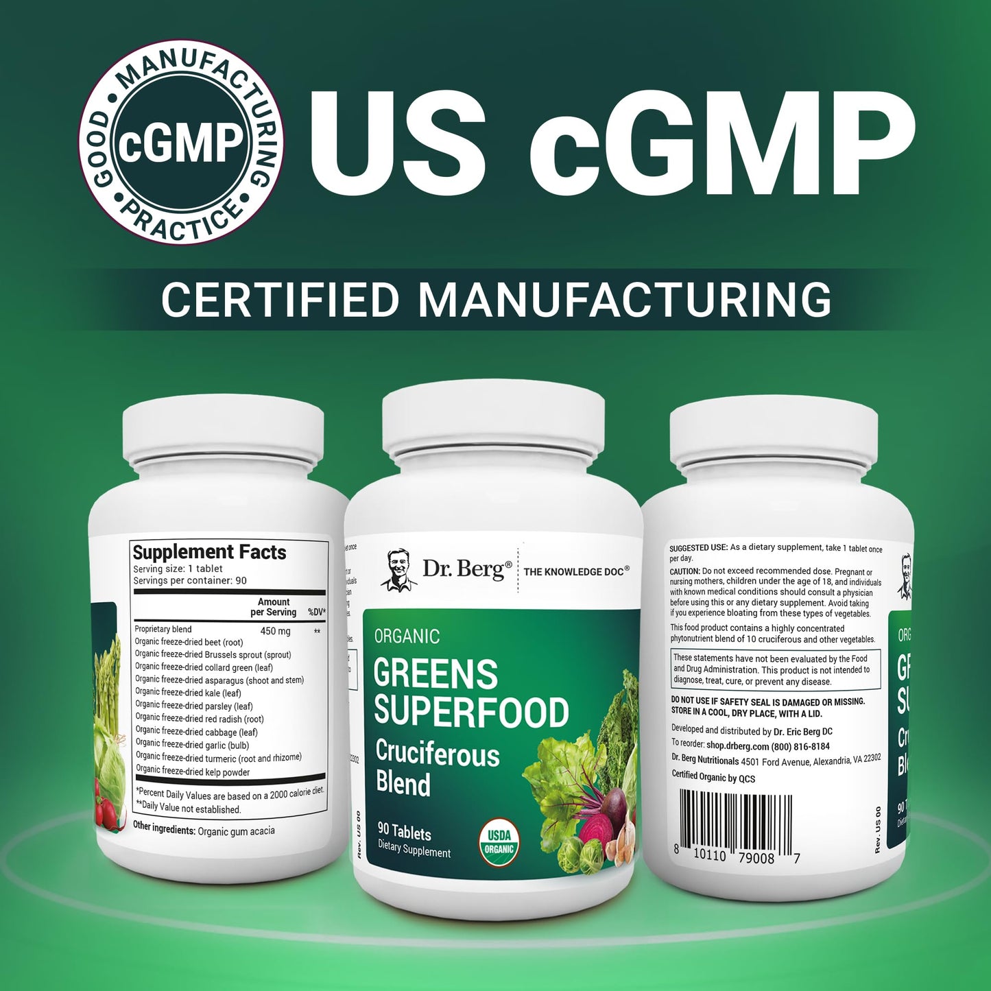 Dr. Berg's Greens Superfood Cruciferous Vegetable Tablets - Vegetable Supplements for Adults w/ 11 Phytonutrient Super Greens Tablets - Energy, Immune System & Liver Veggie Tablets - 90 Tablets - Nirvana Guru
