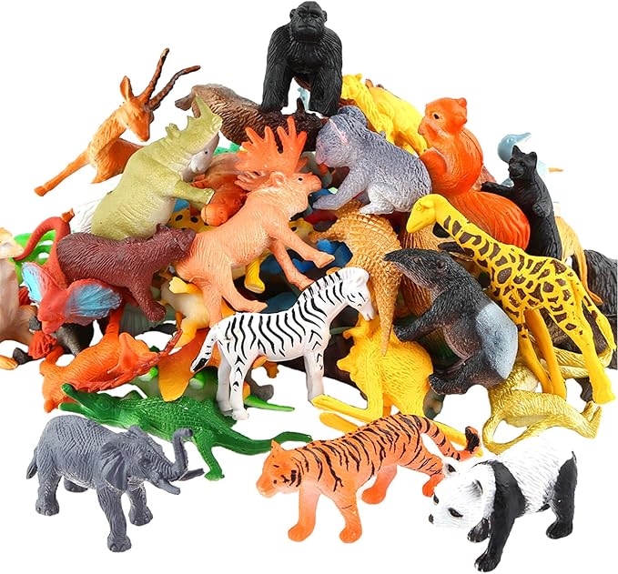 Animals Figure,54 Piece Mini Jungle Toys Set,ValeforToy Realistic Wild Vinyl Plastic Animal Learning Party Favors for Boys Girls Kids Toddlers Forest Small Playset Cupcake Topper nirvanaguru
