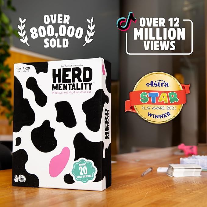 Herd Mentality: Udderly Funny Family Board Game | Easy & Fun for Big Groups of 4-20 Players | Includes 20 Extra Exclusive Questions Nirvana Guru