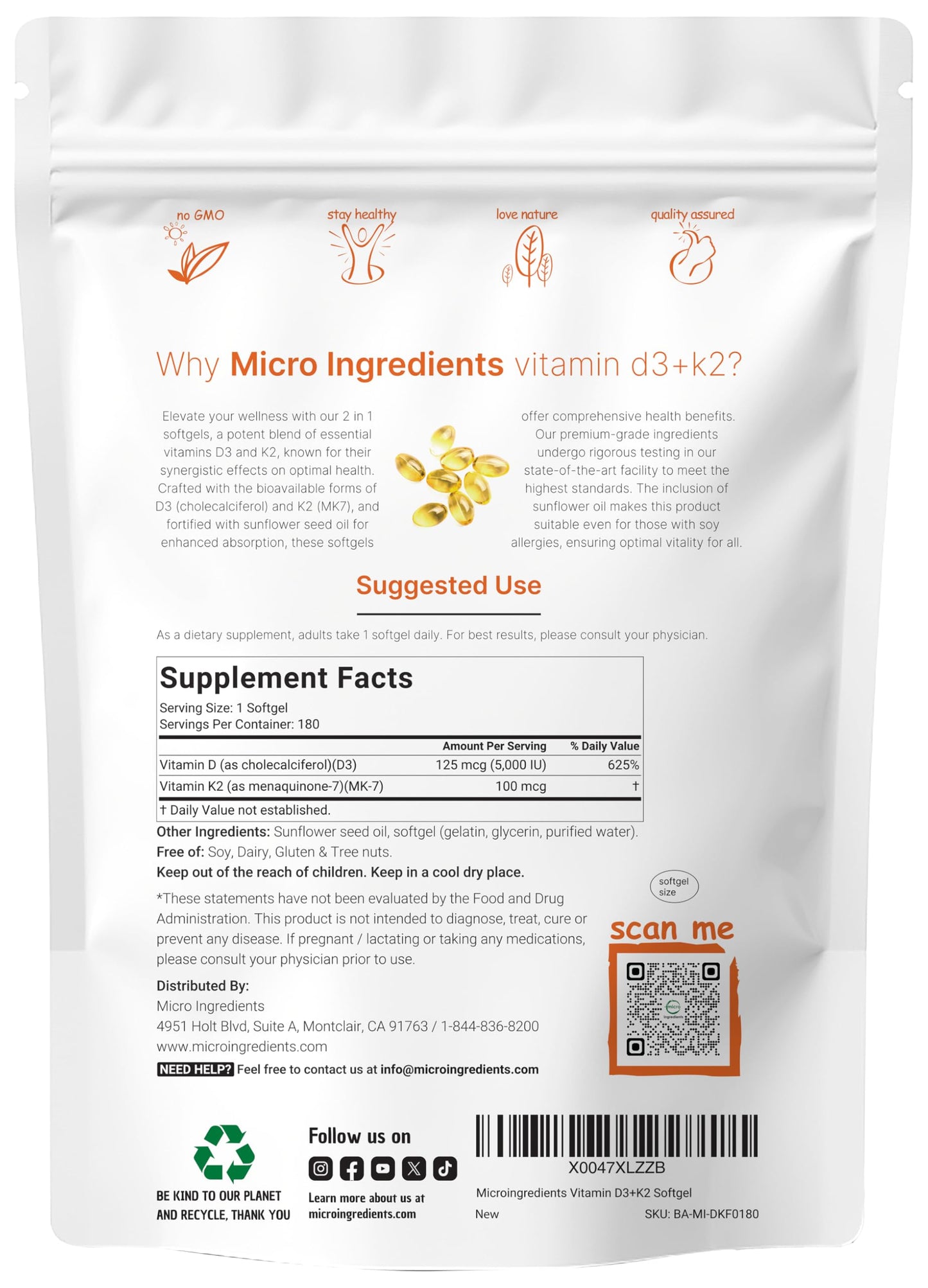 Micro Ingredients Vitamin D3 10,000 IU + K2 MK-7 200 mcg, 300 Softgels | Virgin Coconut Oil | 2-in-1 Bone, Immune & Heart Support | Easy to Swallow, Non-GMO